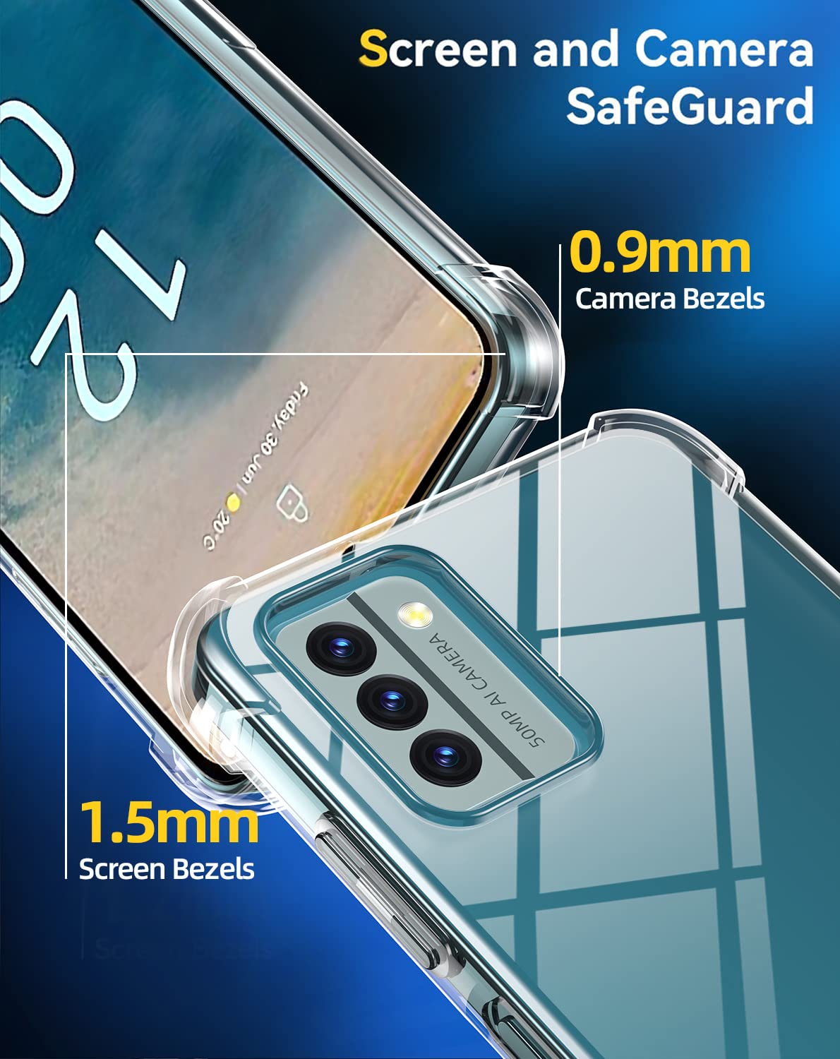 Cover Per Nokia G22 Trasparente + 3 Pellicole Vetro Temperato: Custodia Morbida TPU Antigraffio E Anturto - 4