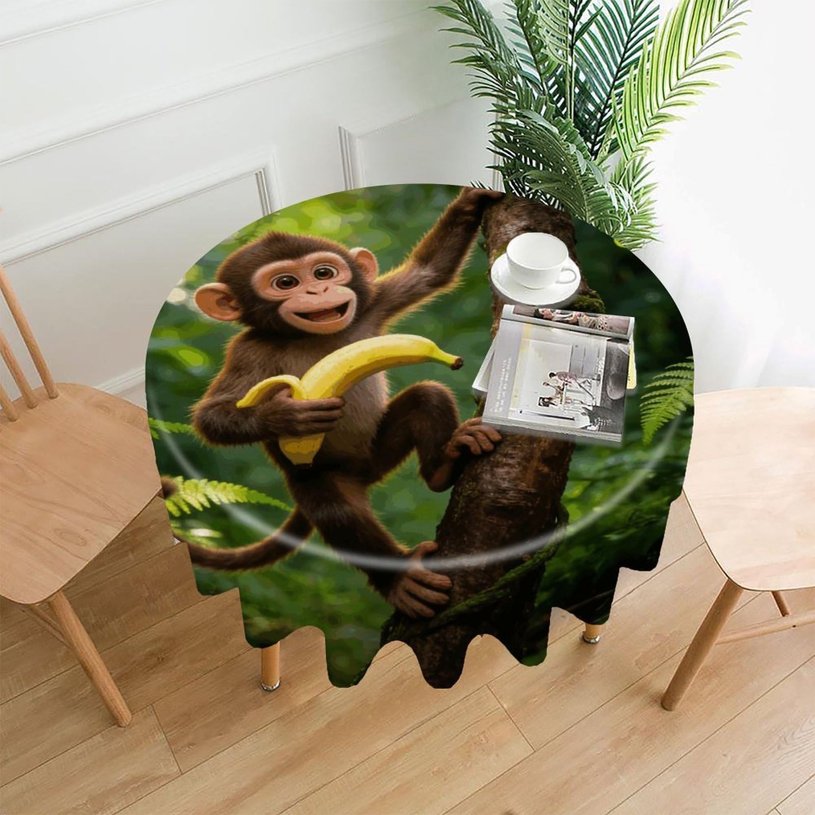 LDGSUPH Tree-Dwelling Squirrel Round Tablecloth Cover Washable Luxurious Fabric Table Cover Decor Wrinkle Free Fashion Round Table Cloth for Home Dining Kitchen Party 60 in