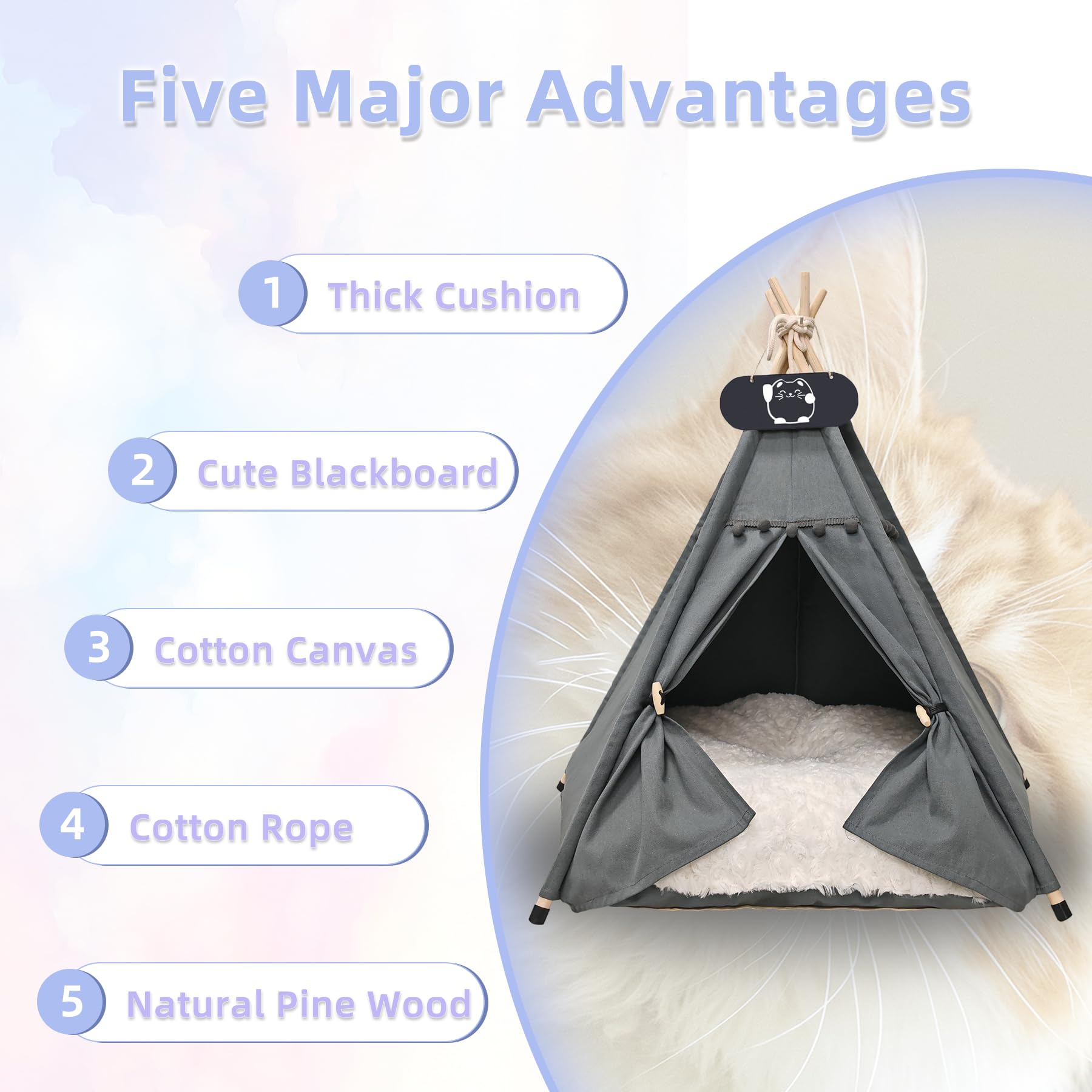 Whiwhi Teepee Tent for Pets with Double-Sided Cushion, Dog Tent, Removable and Washable, Luxery Dog Cave - Image 2