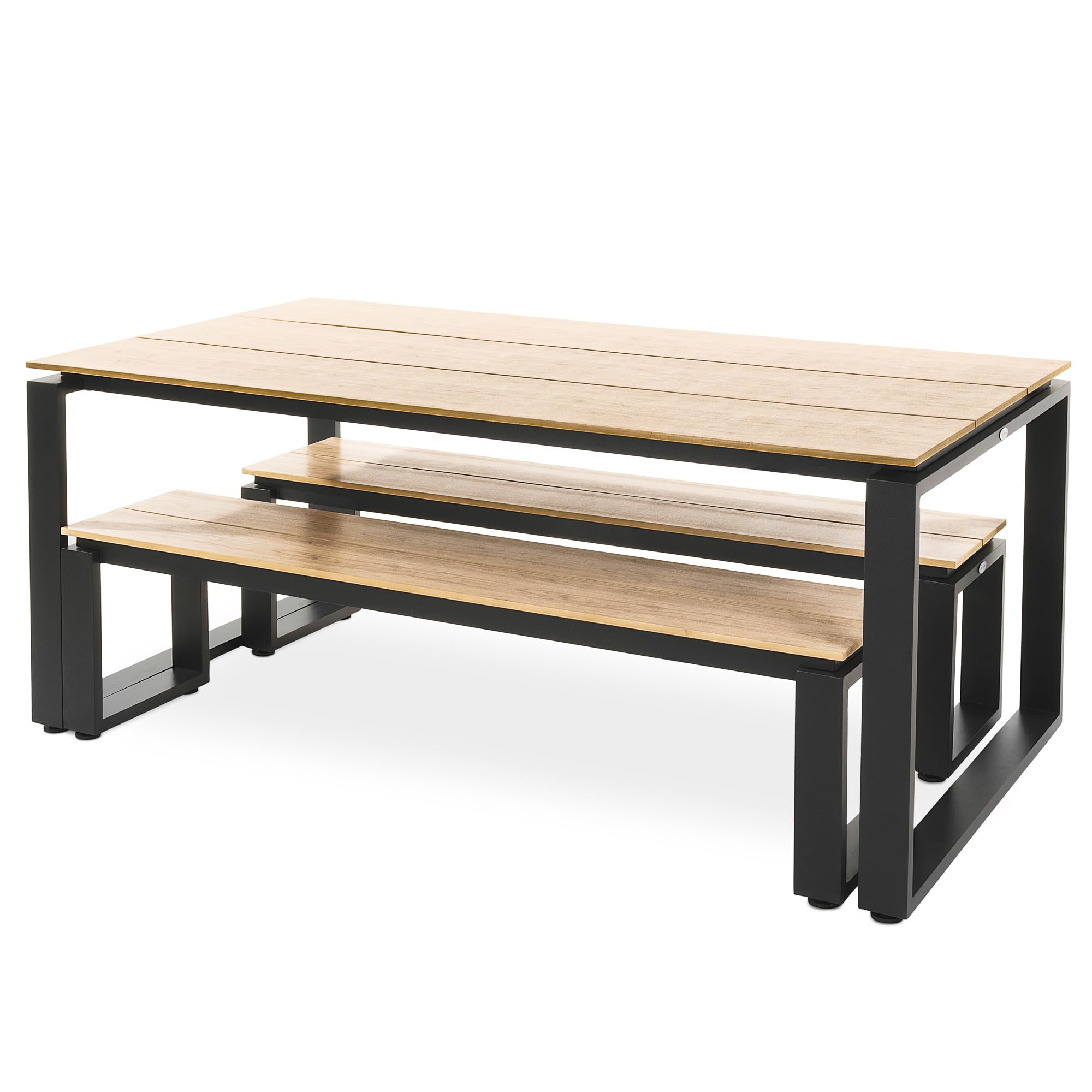 di volio Gartenmöbel-Set Aluminium mit 2 Gartenbänken Outdoor Garten Trento | Esstisch, Kunstholz, Nivellierfüße, korrosionsbeständig, pflegeleicht, UV-beständig, Terrasse, Balkon