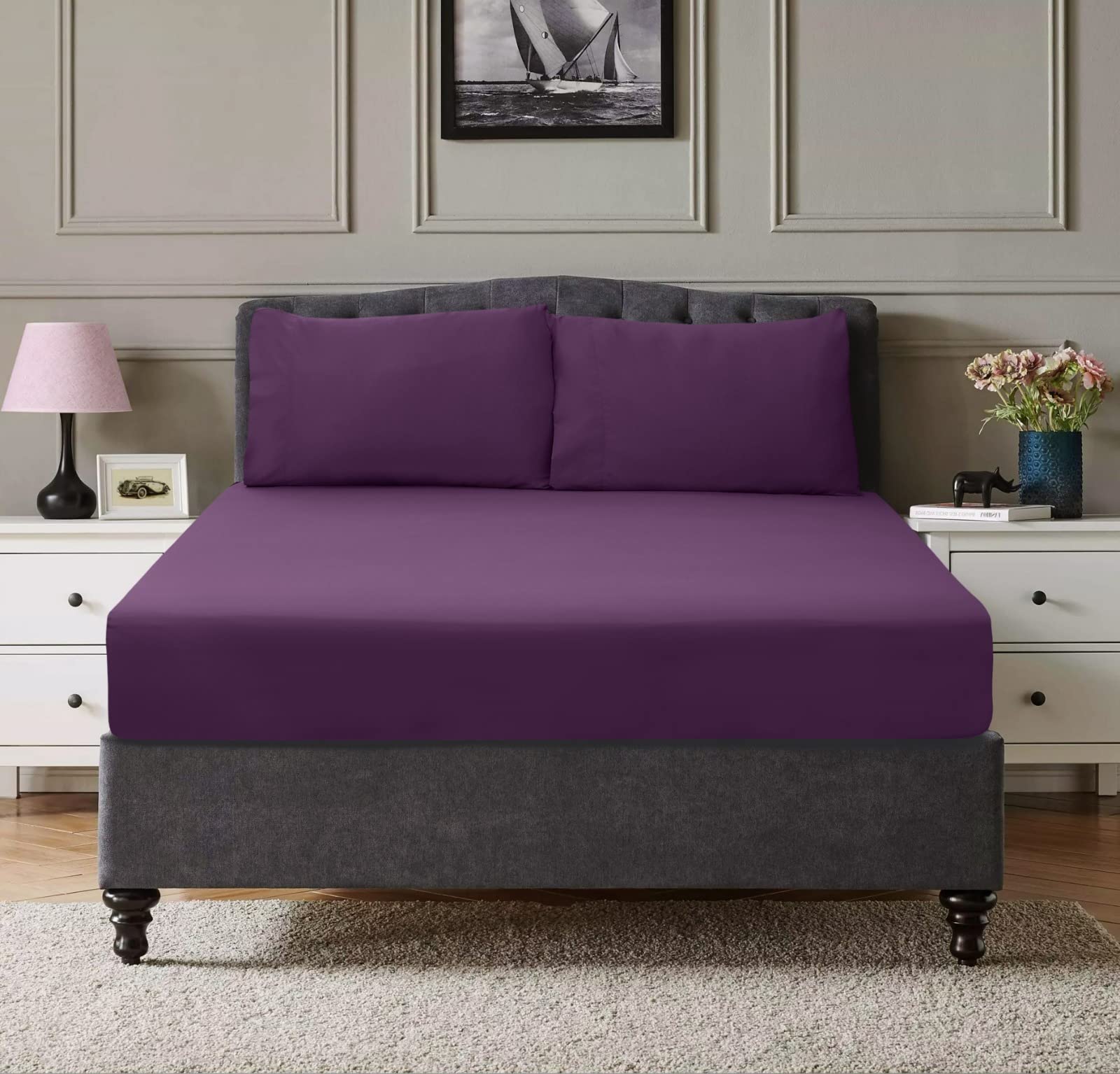 Firdous Bed Sheet King Size Soft Microfiber Bed Sheets Set Wrinkle And Fade Resistant Super King Fitted Sheet Set 3Pcs 1 Fitted Sheet 16β Deep Pockets 2 Pillowcases Skin Friendly Fabric Bed Sheet Set