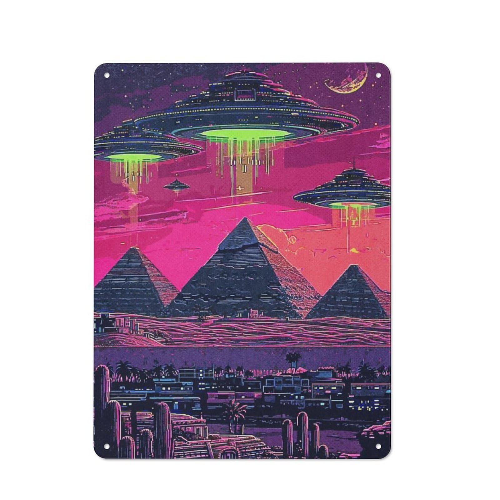 Junmoney Alien Egypt Vintage Vintage Metal Sign 40X30cm Featuring Restaurant Wall Art For Takeaway, Bar, Kitchen Or Counter Area