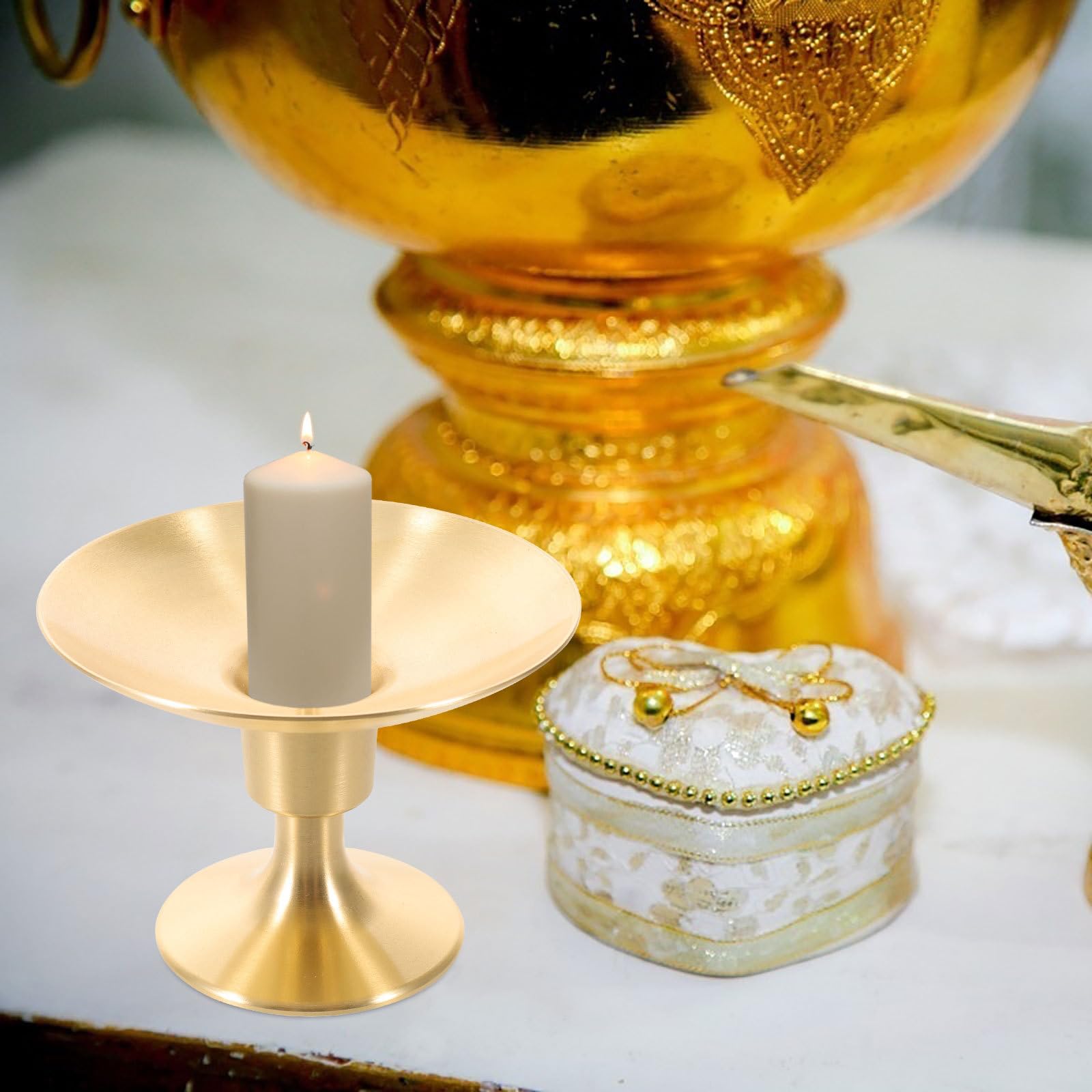 Portacandele a colonna tradizionale - Portacandele a cono retrò - Candeliere decorativo con ago per il culto del Buddha e decorazioni zen, 3,5x2,4 pollici