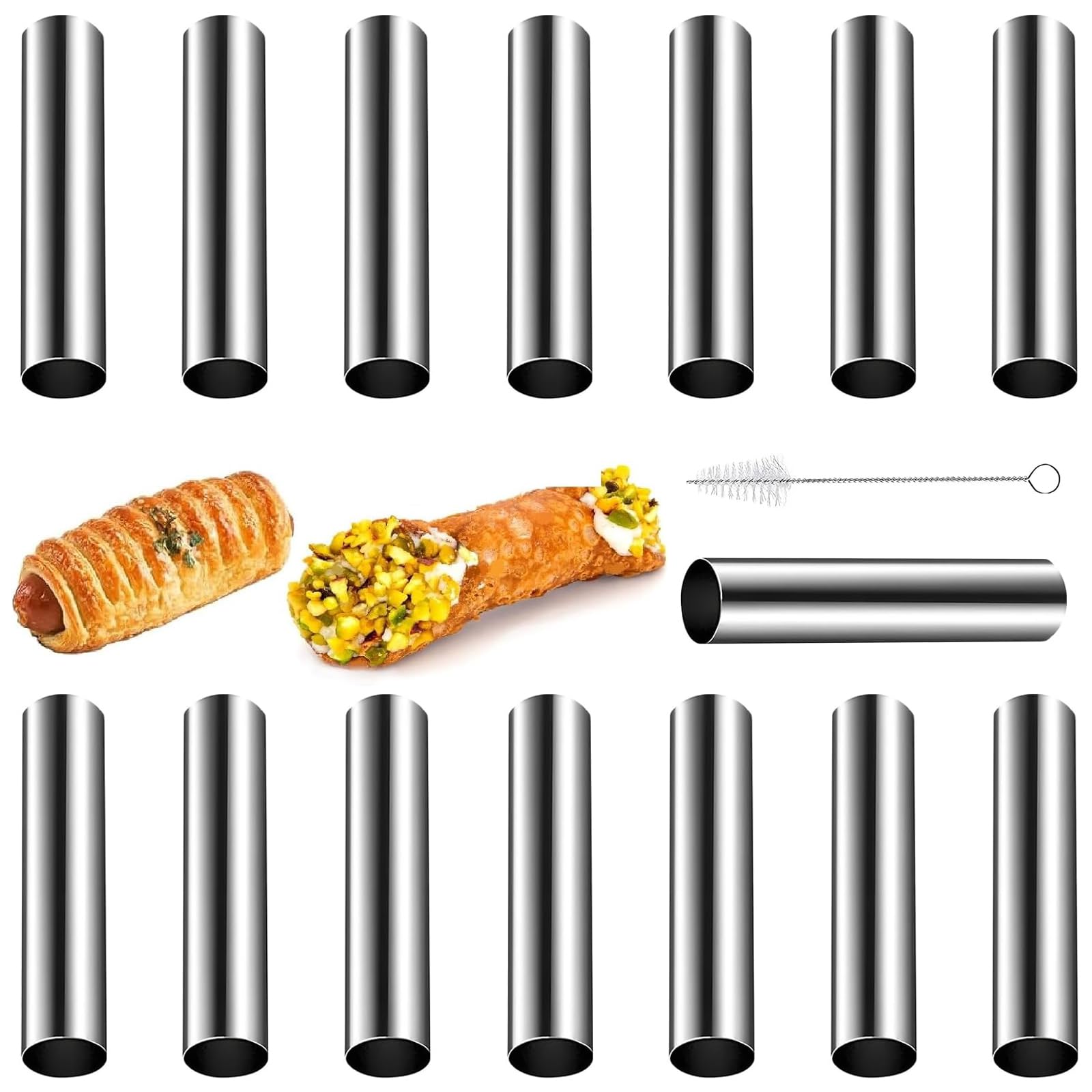 SMYJDMM Cannoli Tube, 15 Pcs Cannoli Form Tubes, Croissant Mold Non-Stick Cream Horn Cones Stainless Steel Big Screw Croissant Mould for Baking Danish Pastry Pancake Crisps