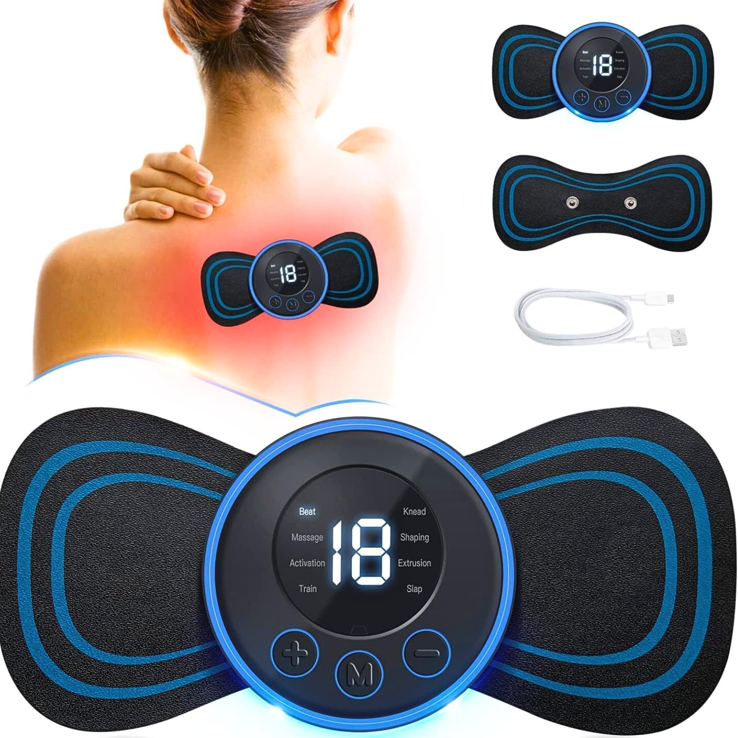 KhuHap New Trending Full Body Mini Butterfly TENS Massager with 8 Modes, 19 Levels Electric Rechargeable Portable EMS Patch for Shoulder, Neck, Arms, Legs, Neck, Men/Women