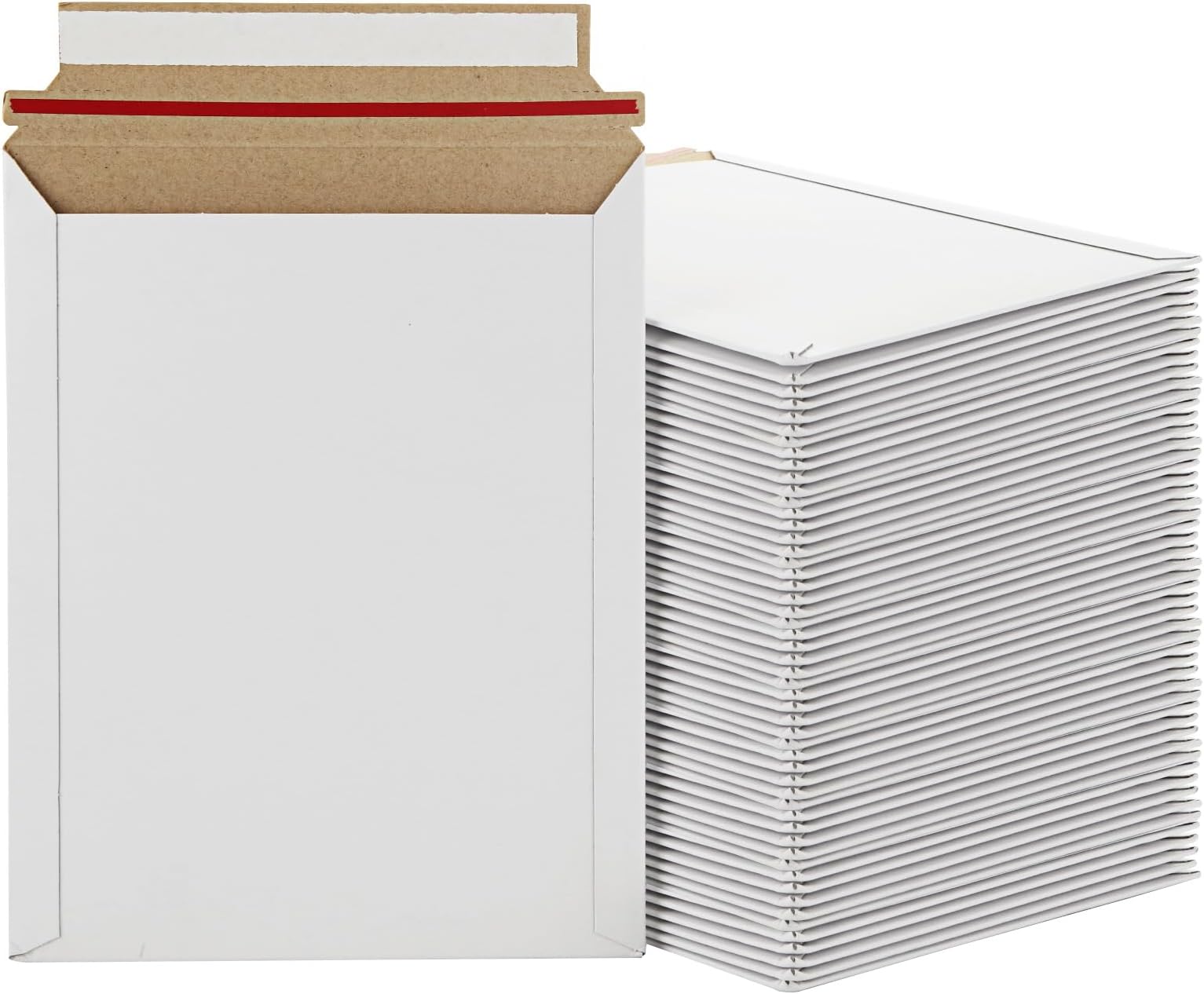100 Pack 6x8 Inch Rigid Mailers, Self Seal Photo Document Mailer Cardboard Mailing Envelopes Stay Flat Mailers for CD, Photos, Document, Pictures, Papers, Files, White