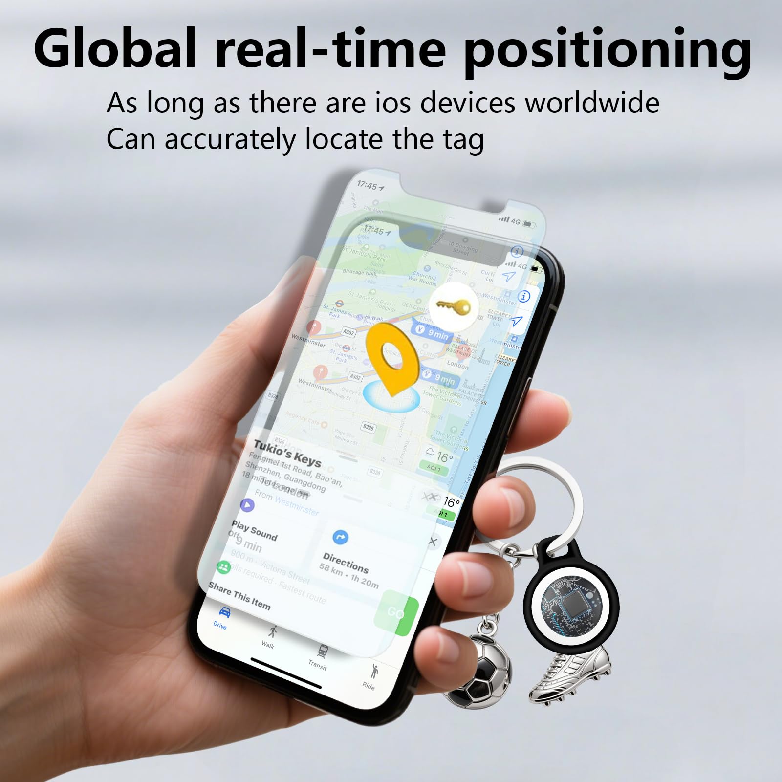 Localizzatore compatibile con l'app Trova il mio di Apple (solo iOS), localizzatore di oggetti per borse, bauli, borsette, valigie e animali domestici, batteria sostituibile.