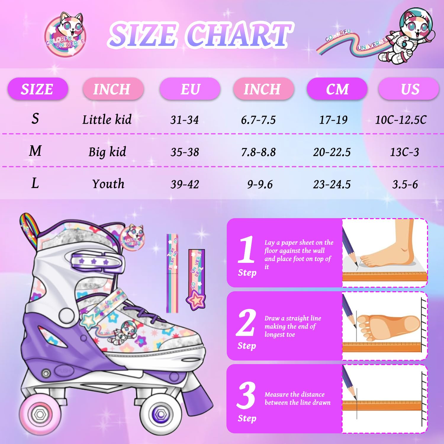 Rollschuhe Kinder, Rollschuhe für Mädchen und Anfänger, 4 Größen Verstellbar Rollerskates mit Leuchtenden Rollen atmungsaktivem Obermaterial für Weihnachts und Geburtstags Geschenke
