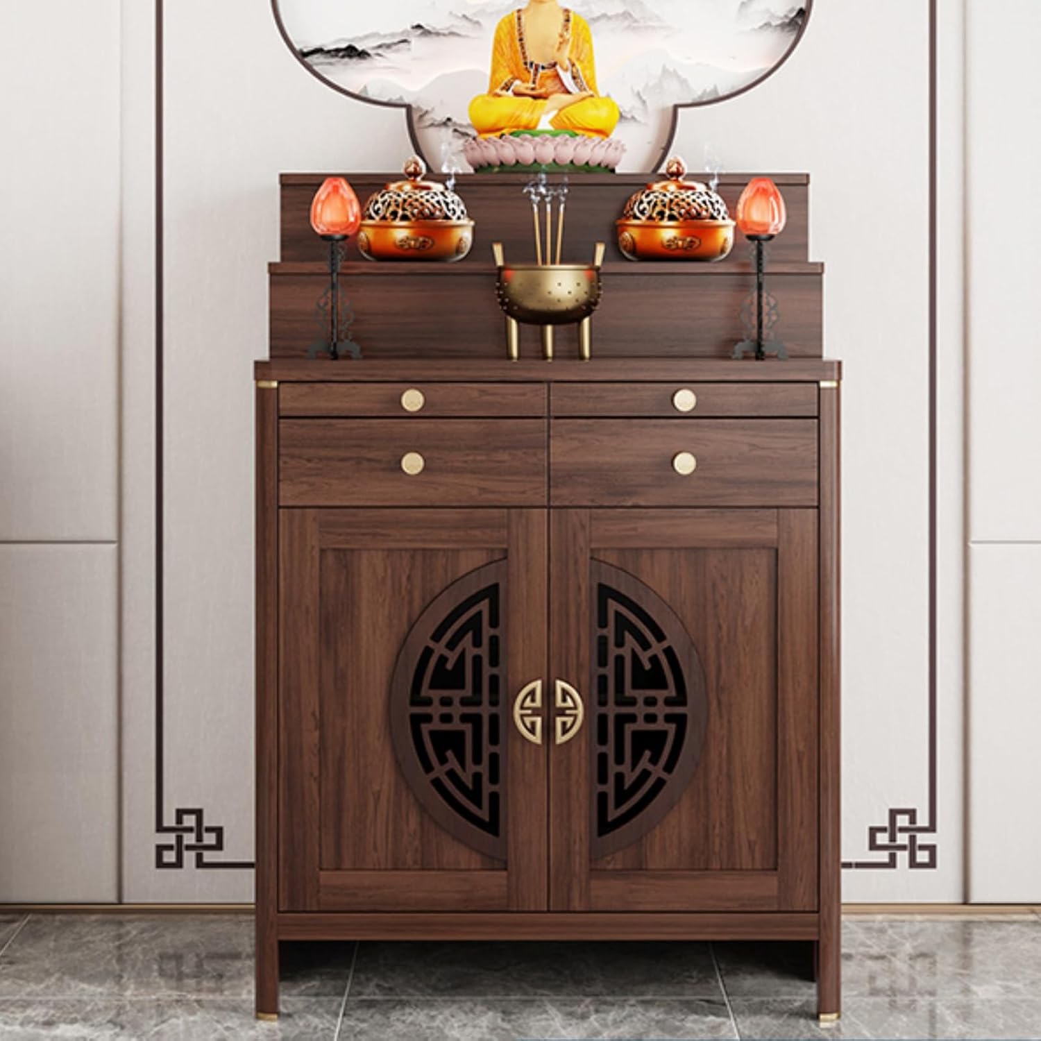 Personal Shrine Altar Table, Buddhist Altar de Muertos de Madera Shrine, Prayer Meditation Table with Storage, Buddha Niche for Living Room, Home(88cm/34.6in)