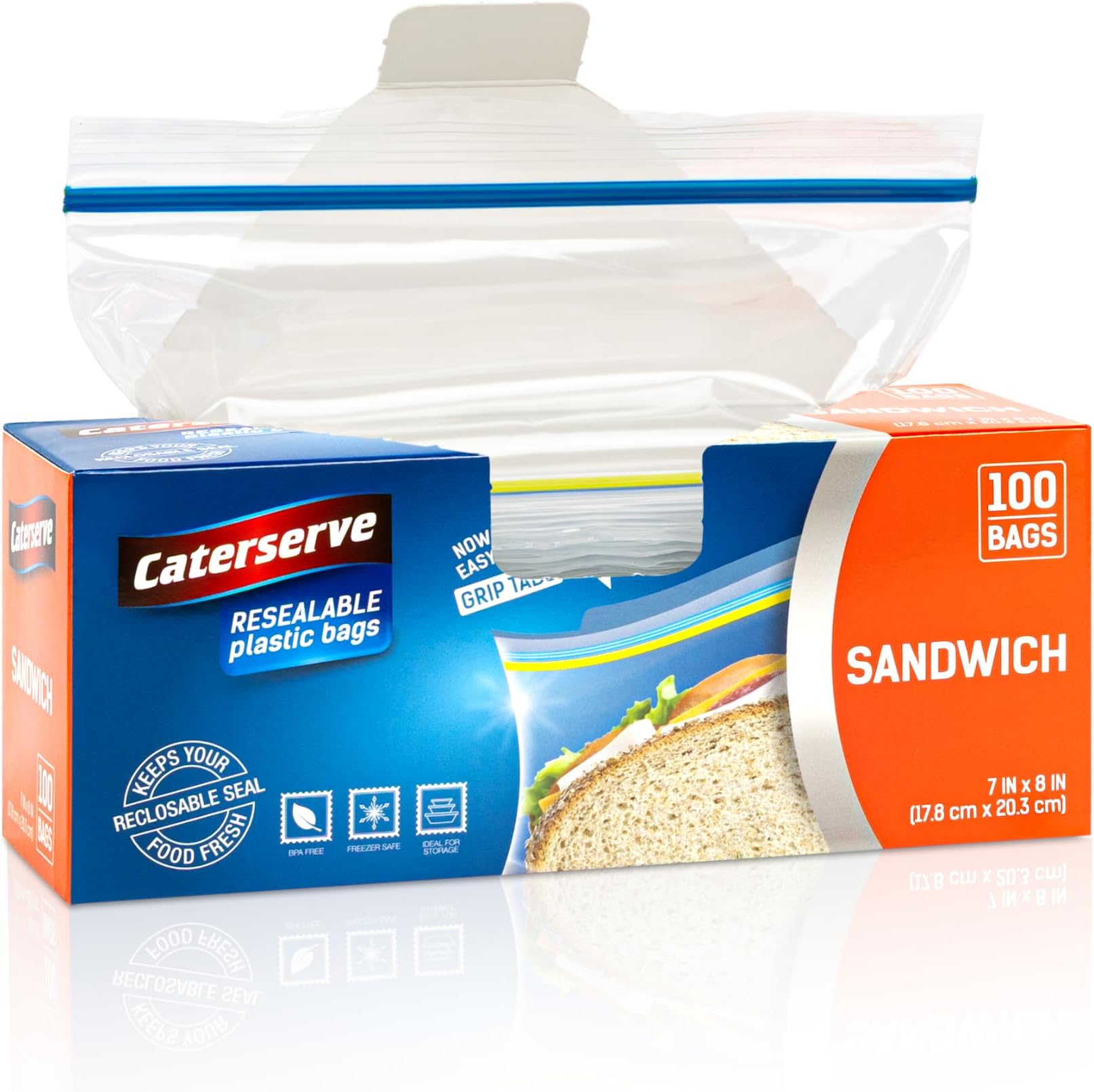 Plastic Sandwich Bags – Zip Food Bags – Transparent Lunch Bags with Ziplock Closure – 100 pcs Small Snack Bag – 7 x 8-inch Freezer Bags – Non-BPA Plastic – Reusable Sandwich Bags for School and Work