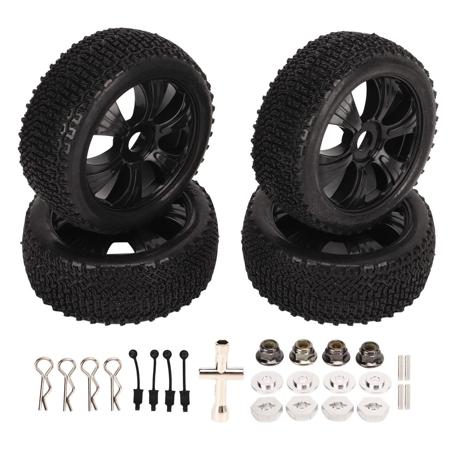Pneumatico Corto per Camion, Gomma Plastica Resistente all'Usura 4 Pezzi Sostituzione Pneumatici RC per Modellini in Scala 1/10 (Nero)