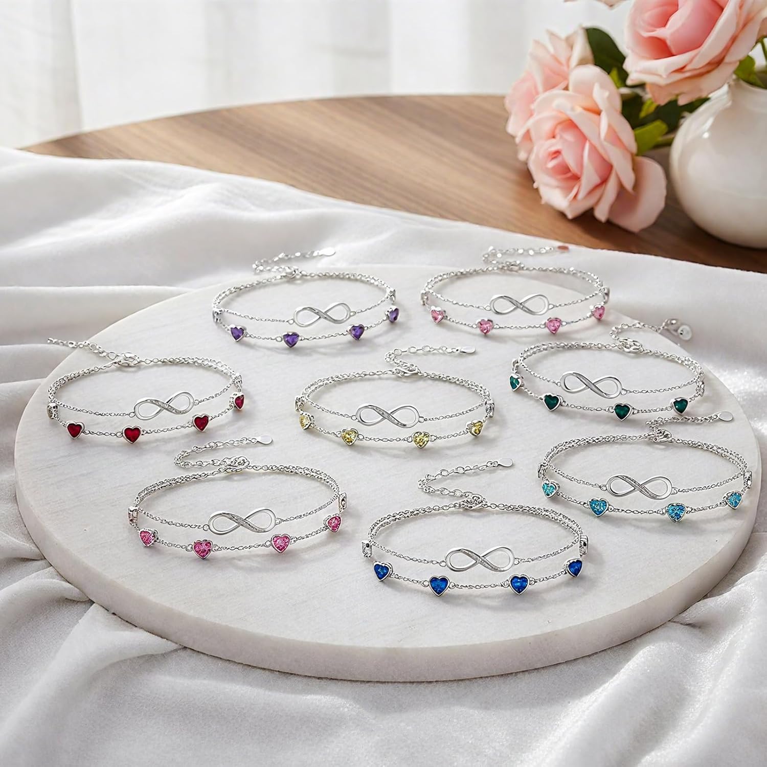 Prismata Infinity Birthstone Charm Link Bracelet/Anklet 925 Sterling Silver Adjustable 12 Months Birthstone Infinity Bracelet/Anklet Birthday Jewelry Gifts for Women Her - Image 5