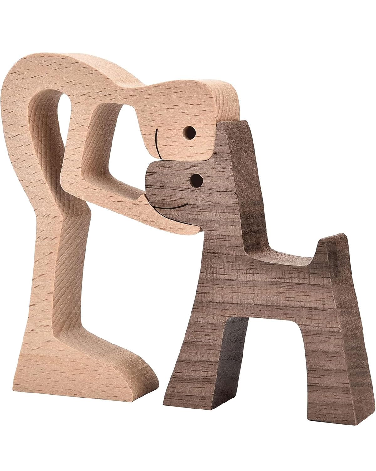 QLEUIFT 2 pcs Estatua de madera hecha a mano, adornos de tallado de madera de cachorro, regalo conmovedor para los amantes de los perros, figura artesanal de madera pequeñas decoraciones para el hogar