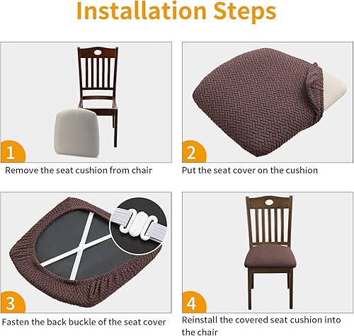 Miniatura 4 de Fuloon Fundas elásticas para sillas de comedor, fundas de asiento de silla, fundas de cojín de asiento lavable, funda de cojín para silla, comedor