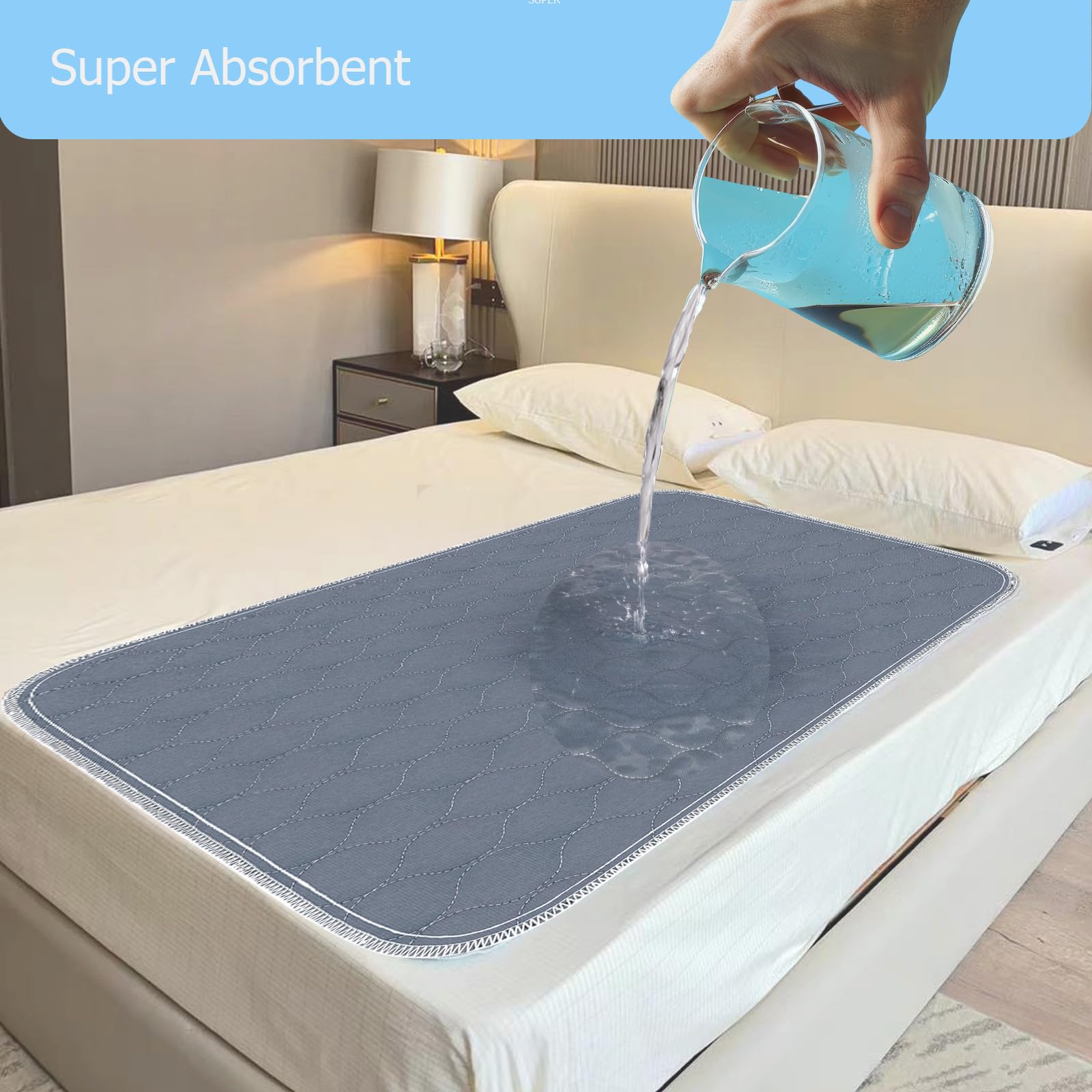 RIQINIXN - Almohadillas acolchadas impermeables para cama de incontinencia, 2 unidades, reutilizables, absorbentes, grandes, lavables, antideslizantes, protectores de colchón para incontinencia,