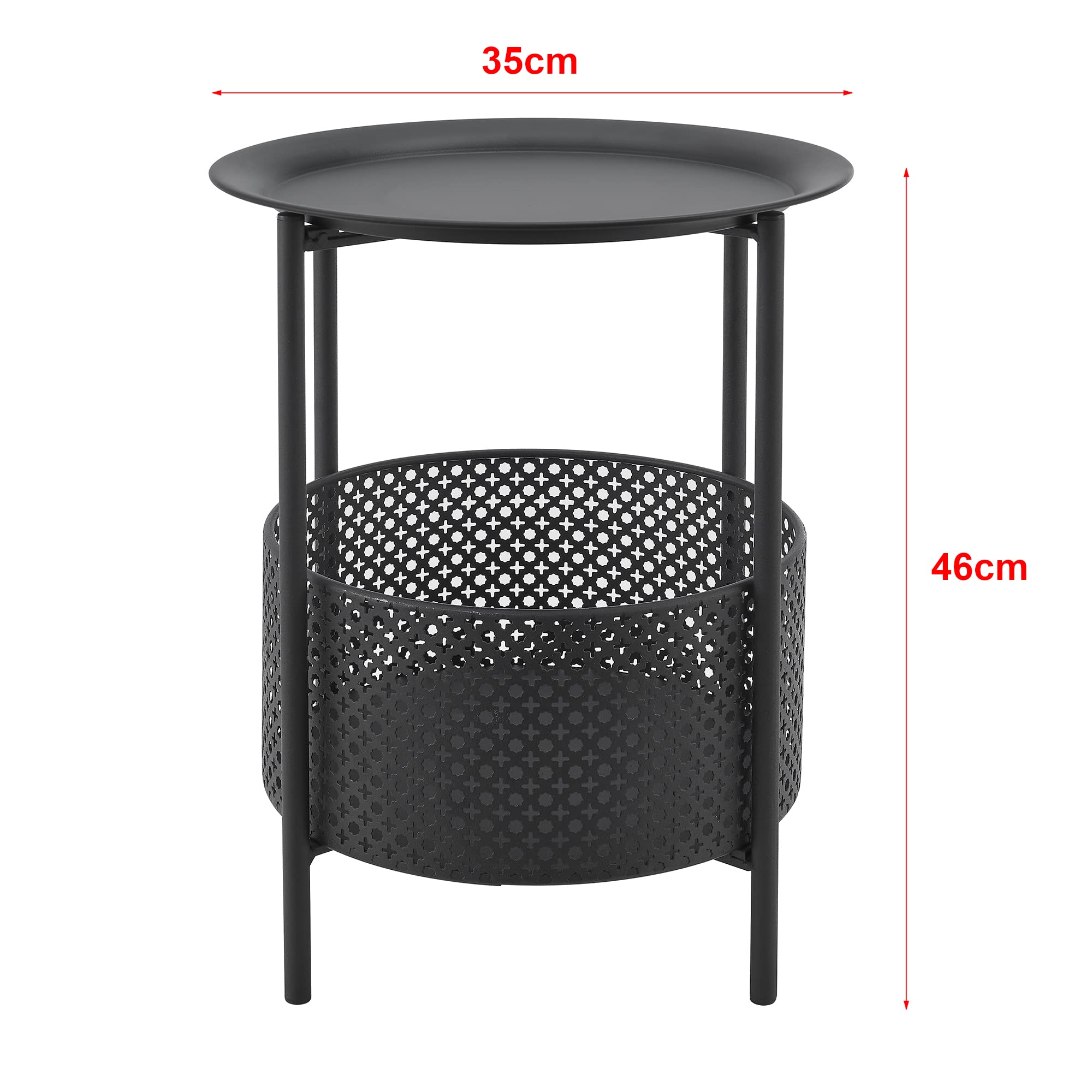 [en.casa] Tavolino da caffè (AxØ): 45 x 35 cm Tavolino Basso in Metallo con Cesto Contenitore - Nero