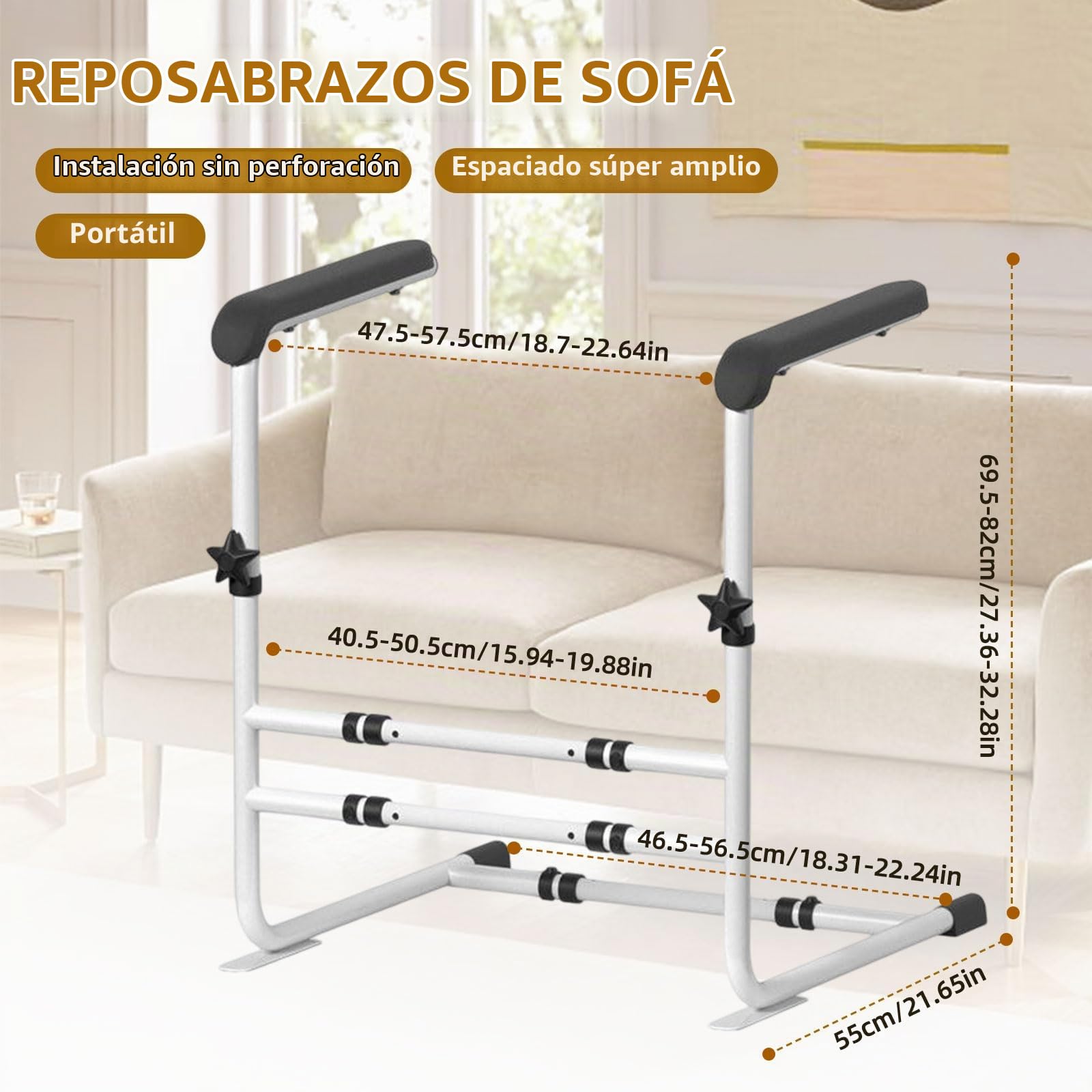 Ayuda para Elevar el Sofá, Riel de Ayuda de Pie para Sofá 6 Alturas Ajustables, Ancho Ajustable, Ayuda para levantarse para Pacientes, Personas Mayores y discapacitados Barra de Agarre de Seguridad