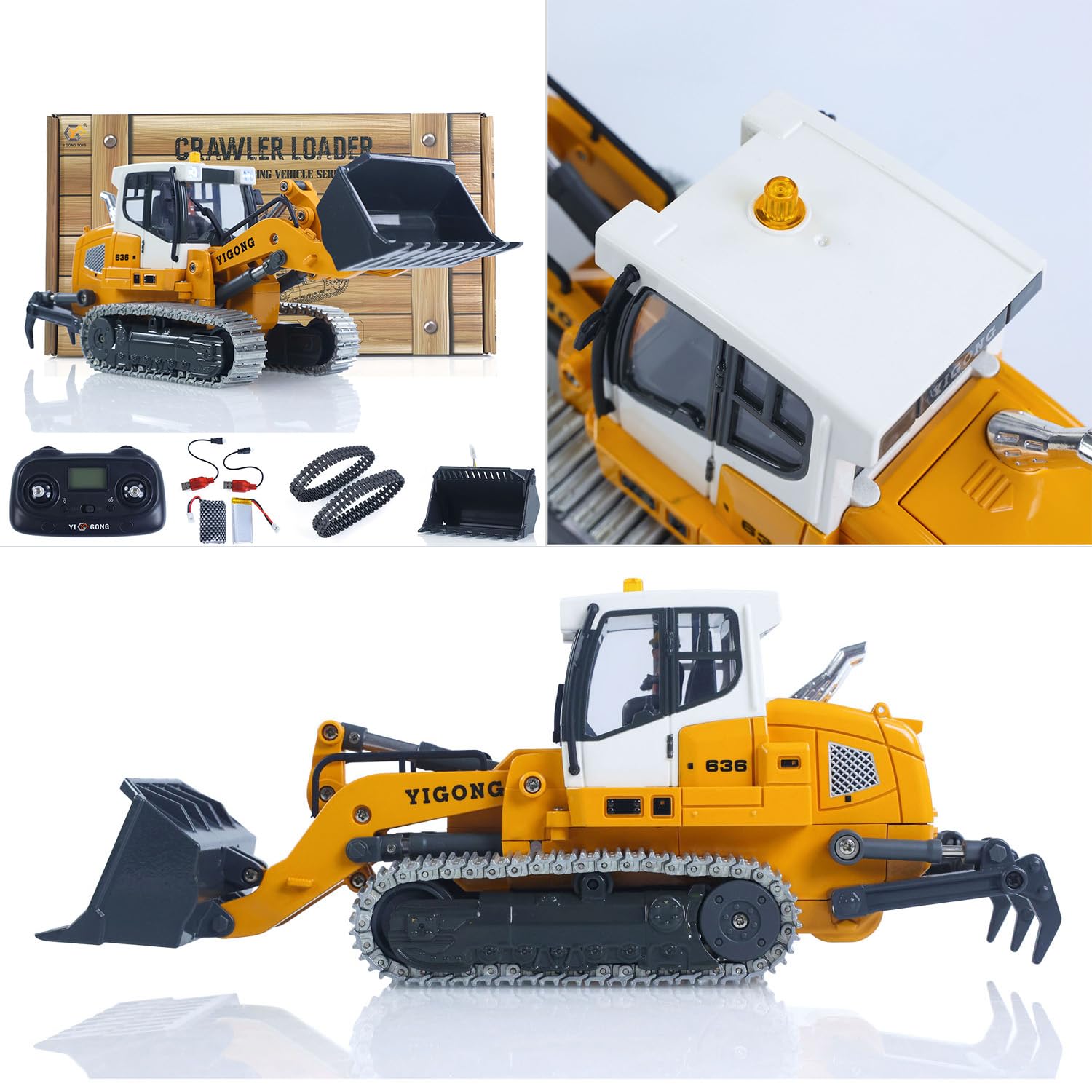 TOUCAN RC HOBBY YIGONG 1:50 RC Cargador de Cadena eléctrico LR636 2,4 GHz máquina de construcción Pala de Metal Cadenas Ripper RTR Modelo luz Sonido batería