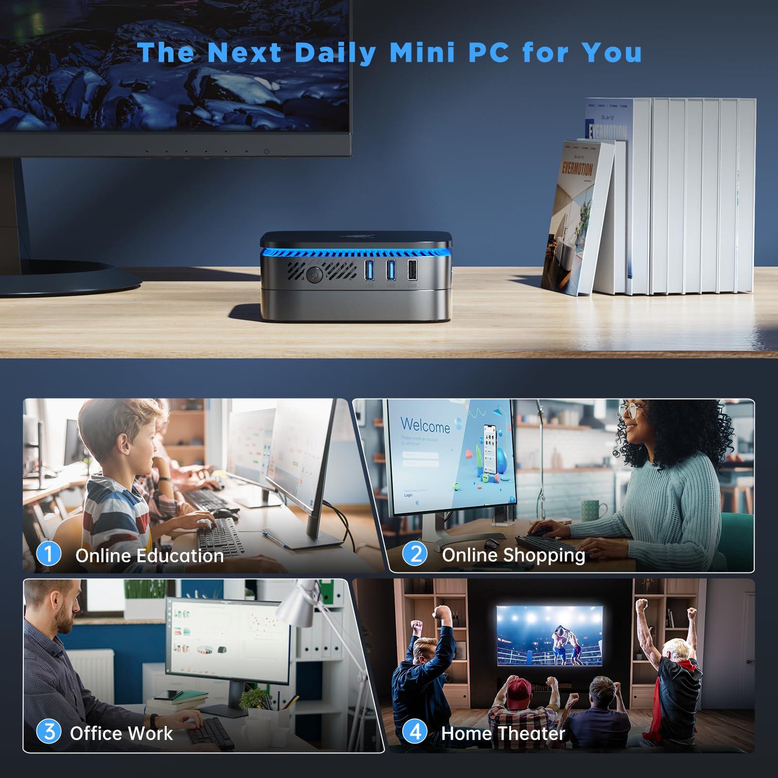 NiPoGi Pinova P1 Mini PC ΑΜD 4300U,8GB DDR4 256GB SSD Mini Desktop Computer, Triplo Display DP 1.4+HDMI 2.0 4K+USB 3.2 Type-C @60Hz /WiFi 5/BT 4.2 Radeon Graphics