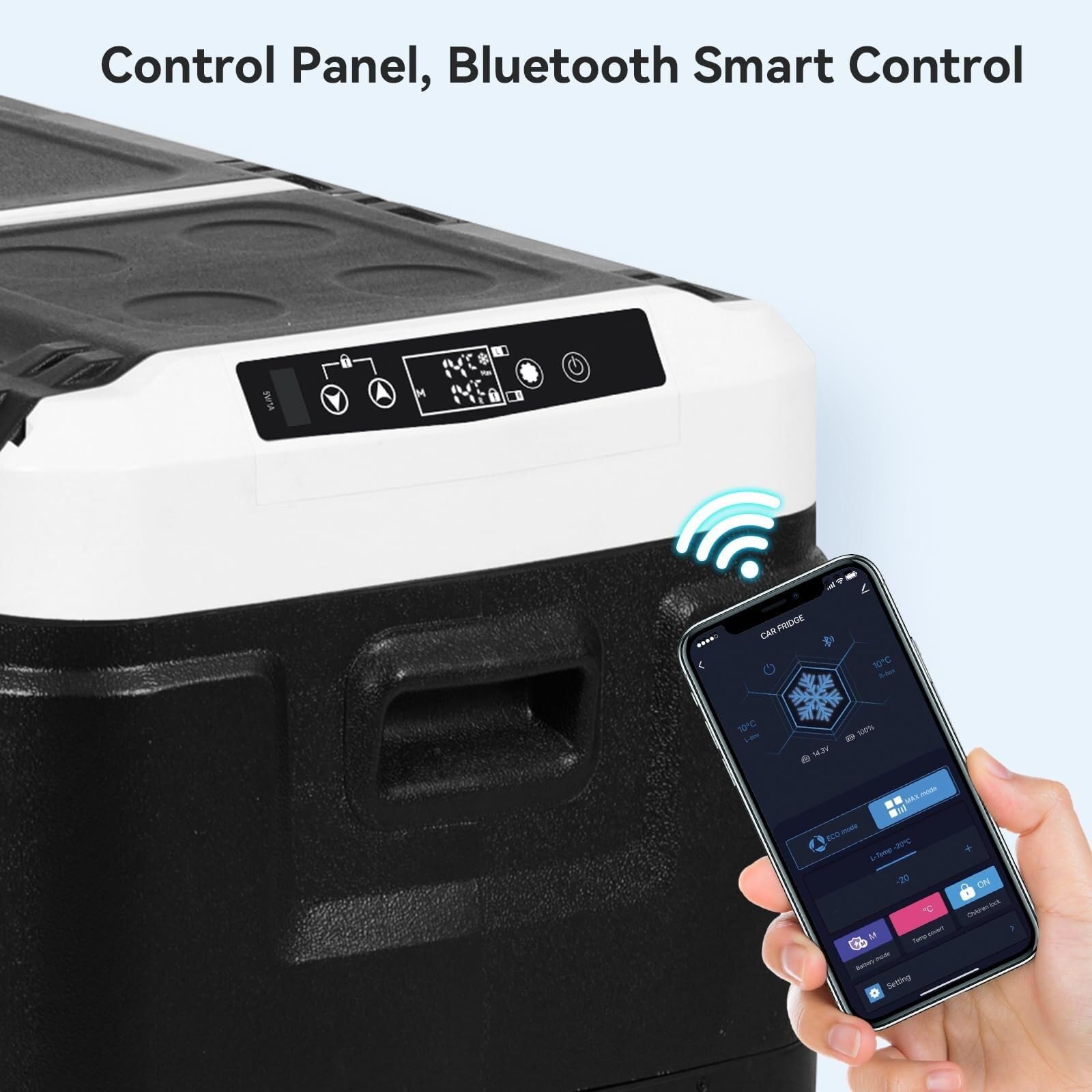 Frigo Auto 60L, Frigo da Campeggio Doppia Zona con Controllo App, 12V/220V, con Maniglia telescopica per Auto, Camion, Camper, Barca, Fino a -20 °C
