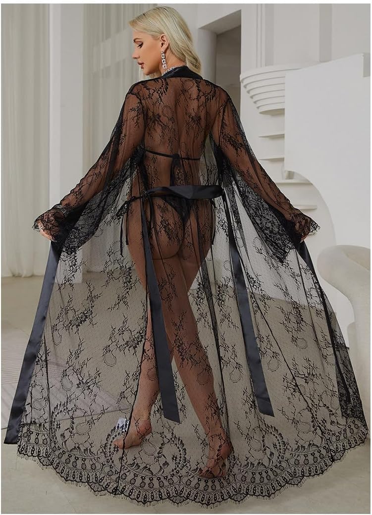 TINAYAUE Women Sexy Lace Lingerie Nightgown See Through Tulle Dress Long Nightdress Sheer Bride Robe for Wedding House Causal - Image 6