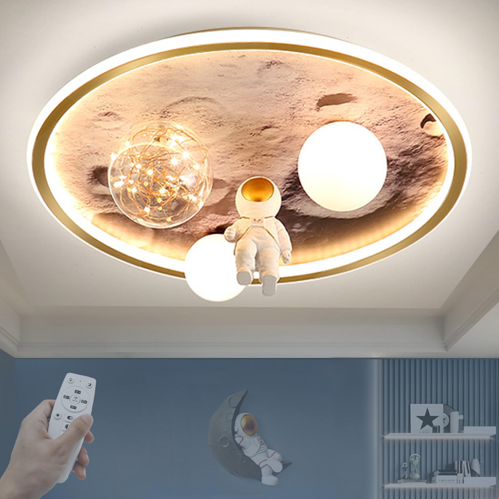 Children's Room Lamp Ceiling - 68 W LED Ceiling Light Children's Room with Remote Control Dimmable - 3 Colour Temperatures Astronaut Ceiling Light Bedroom for Children Boys / Girls 50 cm