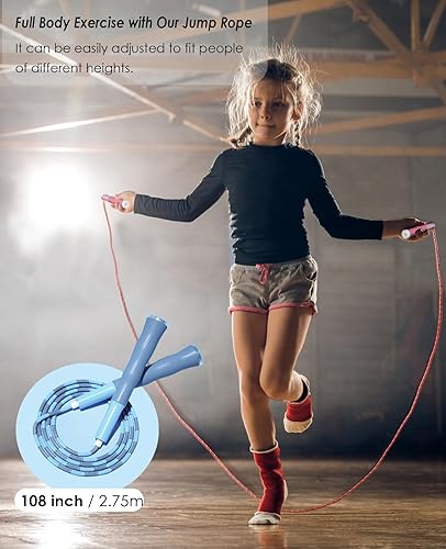 Miniatura 4 de Paquete de 2 cuerdas de saltar para niños, hombres y mujeres, cuerda de saltar ajustable para fitness, cuerda de saltar sin enredos para adultos,