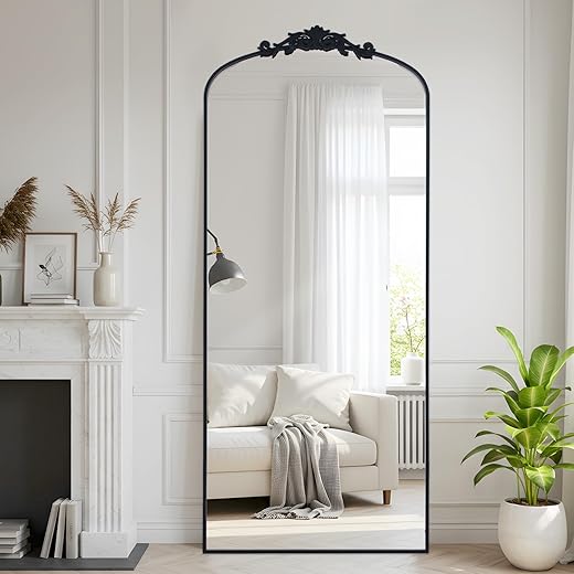 Filigree Floor Mirror 71"x30" Full Length Freestanding with Vintage Ornate Carved Applique Full Body Mirror Hanging Wall Mounted for Living Room Bedroom Retro Home Decor Mirror, Bronze