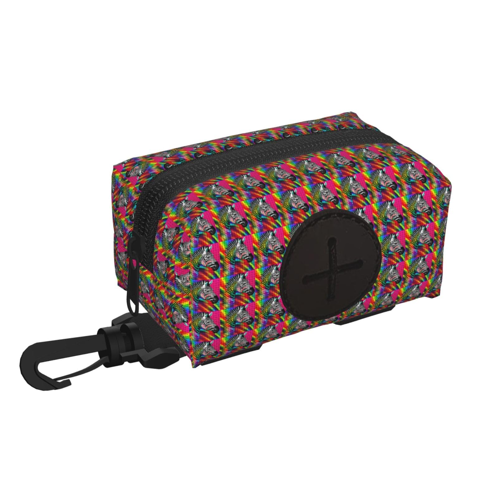 Pphgut Black Colorful Rainbow Zebra Print Waterproof Pet Waste Treat Bag Outdoor Walking Hiking Pouch Camping Accessory