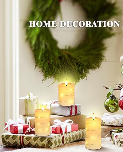 Vista 34 de Da by Velas sin llama con tira de luces, velas que funcionan con pilas, velas LED parpadeantes con control remoto y temporizador, cera real, paquete