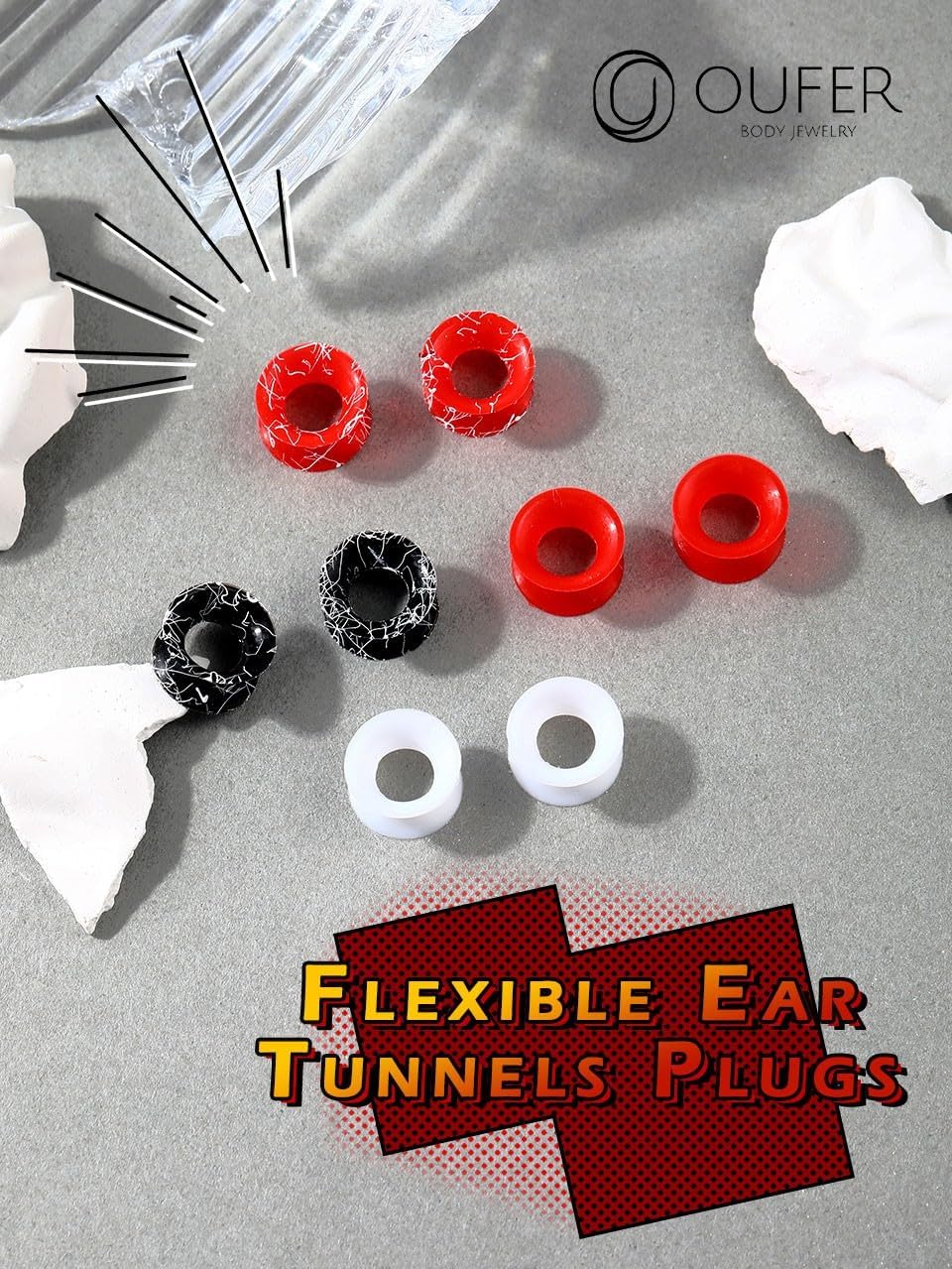 OUFER シリコンゲージ 8個 耳用 柔軟なイヤーゲージ ストレッチャー エキスパンダー イヤートンネルプラグ ダブルフレア フレ