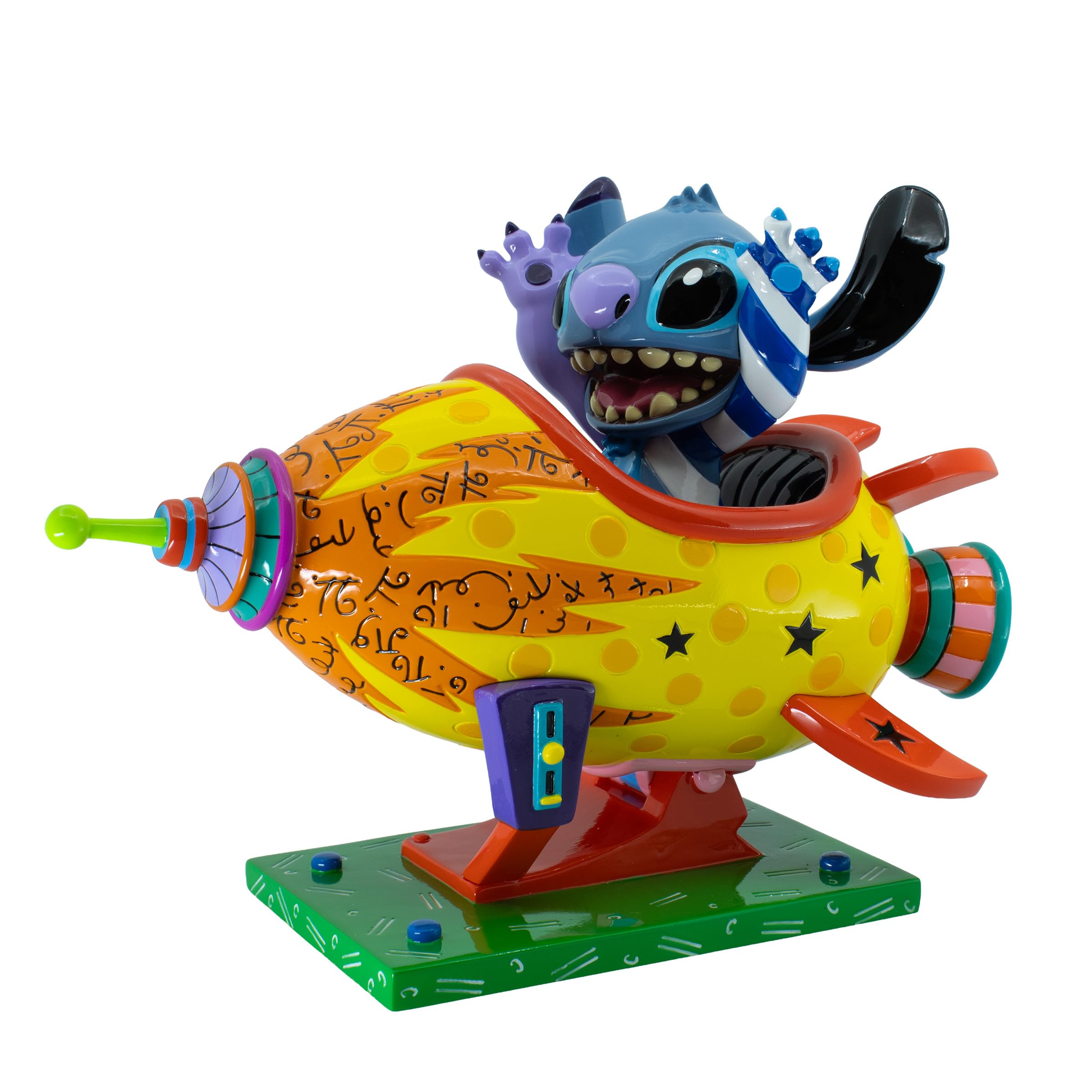 Enesco Disney Britto Stitch Rocket Ship - Statuetta grande da collezione, 16,5 cm, in resina dipinta a mano, scultura spaziale aliena di Romero Britto - stravagante decorazione per la casa e regalo