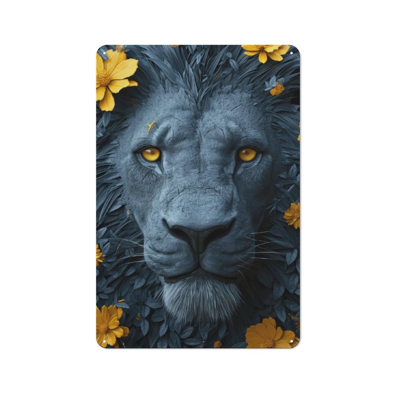 Junmoney Blue Lion Metal Wall Sign 30X20cm Featuring For Living Room Wall, A Decorative Gift For A Newly Furnished Living Room