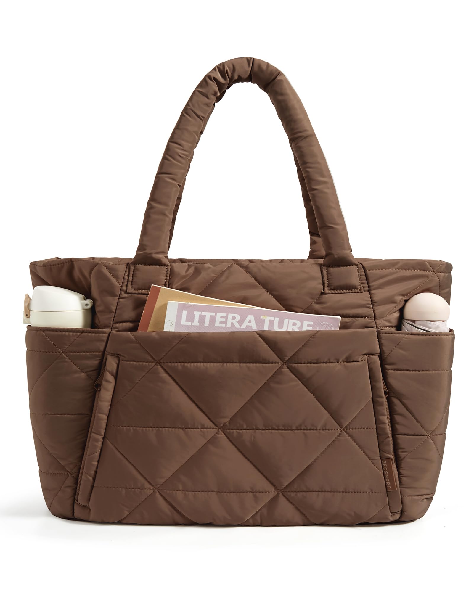 BAGSMART Tote Bag for Women Puffer Tote Bag with Zipper Large Quilted Shoulder Bag with Compartments for Travel