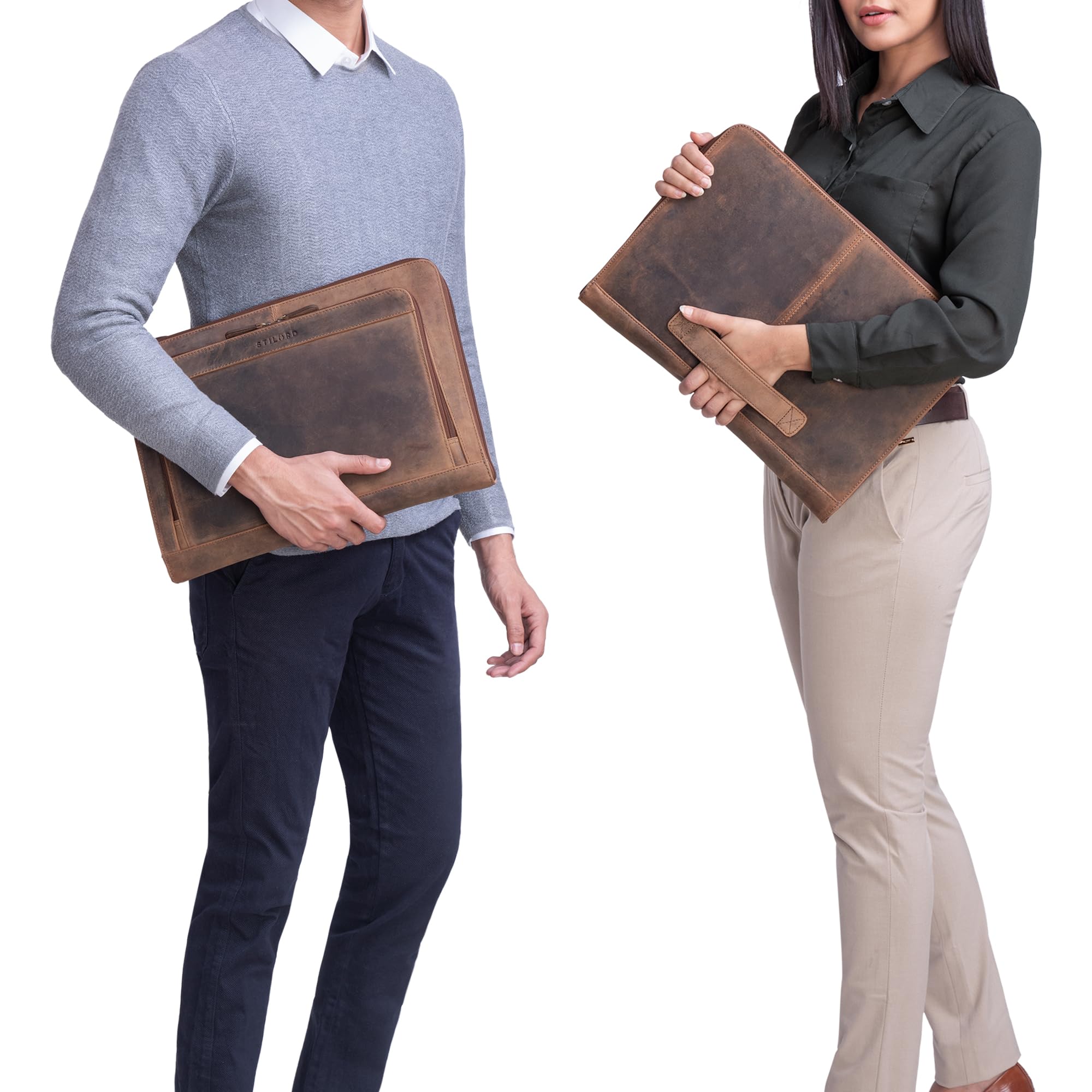STILORD Murray Laptophülle für MacBook 16 Zoll MacBooktasche Leder 15.6 Zoll Notebooktasche Sleeve Laptoptasche ideal als Aktentasche Dokumentenmappe Farbe:Calais - braun