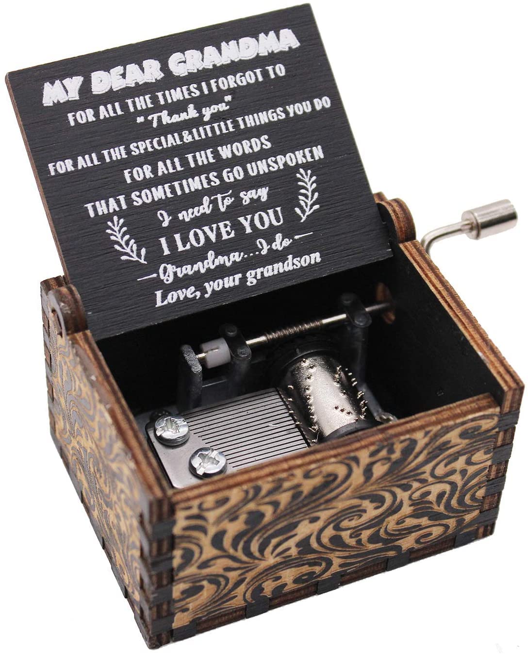 HEZNZXQ Wooden Music Box, Music Boxes Gift from Grandson to Grandma, My Dear Grandma Gift Idea for Christmas, New Year, Valentine's Day, Mother's Day, Birthday