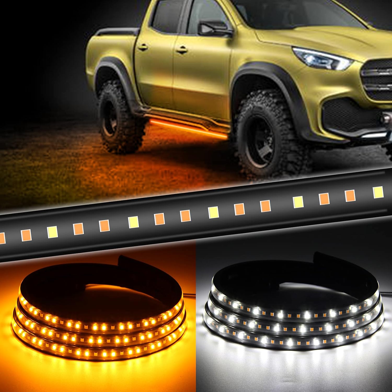 [2PCs 48 inch] Truck LED Running Board Lights Sequential DC 12V Amber