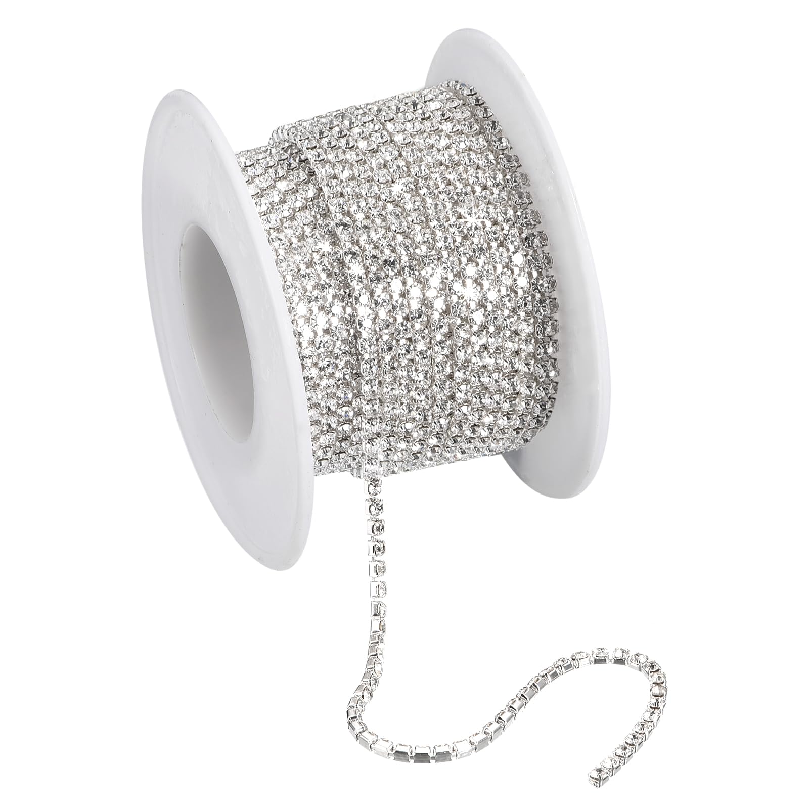 sourcing map 11 Yards Crystal Rhinestone Chain, 2mm Sew on Close Claw Chain Trim for DIY Jewelry, Clothing, Bags, Shoe Decoration, Silver Bottom, White