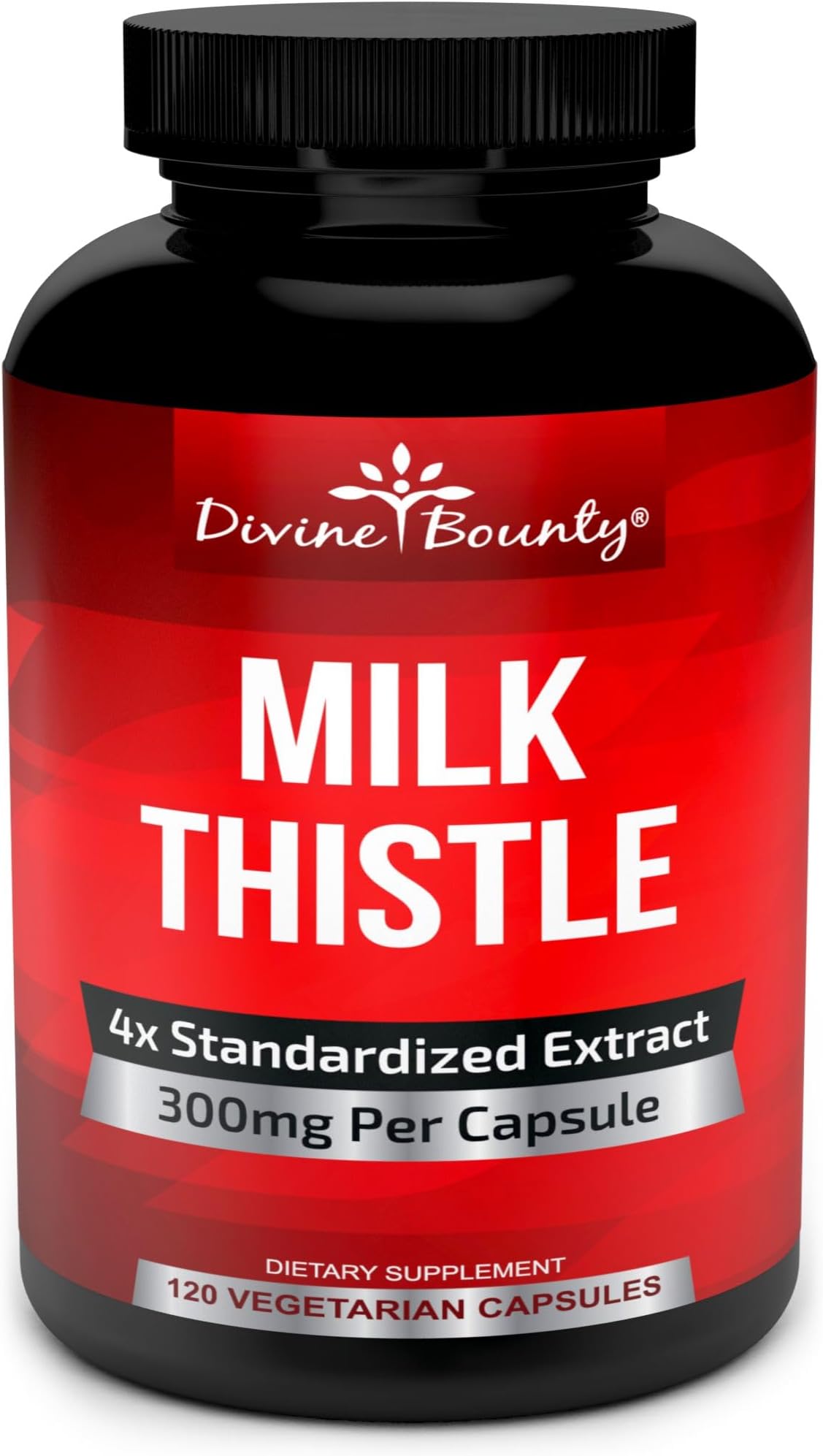 Divine Bounty Pure Milk Thistle Capsules Supplement - A Potent 1200mg Milk Thistle Supplement with 4X Concentrated Extract (Standardized) 120 Vegetarian Capsules