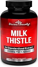 Divine Bounty Pure Milk Thistle Capsules Supplement - A Potent 1200mg Milk Thistle Supplement with 4X Concentrated Extract (Standardized) 120 Vegetarian Capsules