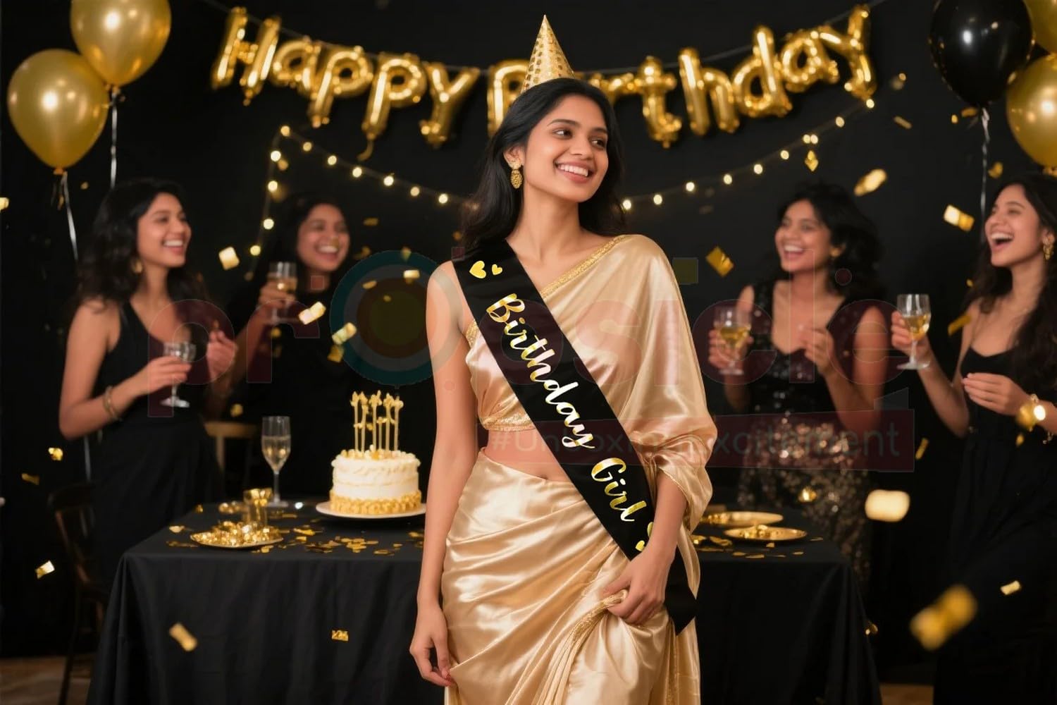 Propsicle Birthday Girl Sash - (Pack of 1) Black Satin with Gold Foil Text for Women & Teens, Black and Gold Birthday Decoration Accessory for Photos, Cake Cutting, Party Backdrop - Image 7 thumbnail