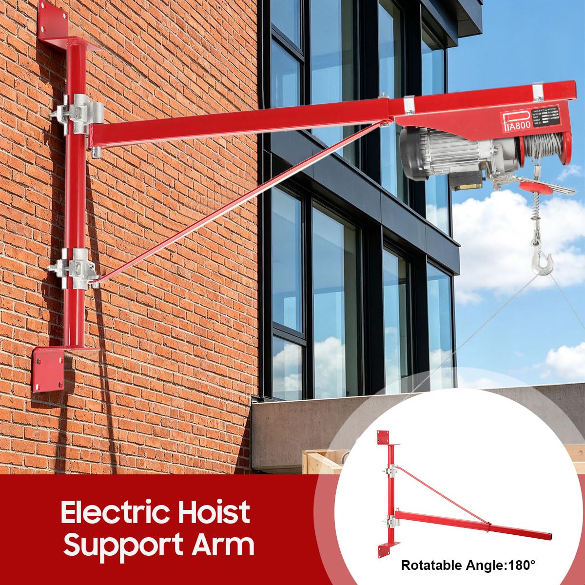 Elektrischer Hebezeug-Stützarm 600 kg Tragkraft, 180° schwenkbarer | elektrischer Hebezeughalter-Schwenkarm, Stahlhebezeugrahmen, Gerüsthebezeug-Hebearm Windenhebezeugarm, für Werkstatt Garage