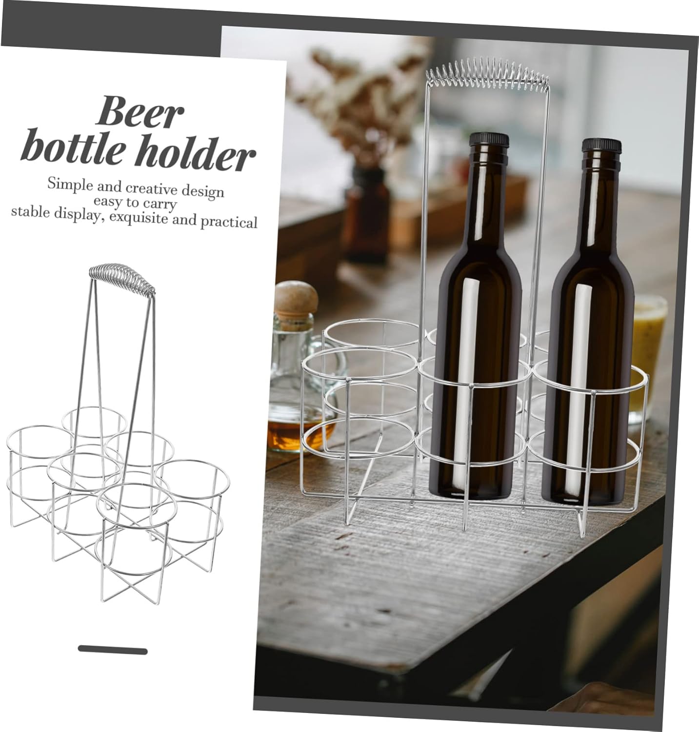 PRETYZOOM 1pc Portable Beer Carrier Sturdy Metal Beer Bottle Holder for Outdoor Events BBQ and Parties Handheld Design Comfortable Grip Wine Rack Large
