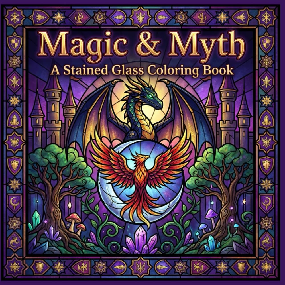 Magic & Myth A Stained Glass Coloring Book: Mythical Creatures and Enchanted Designs for Relaxation and Creative Escape (The Stained Glass Coloring Book Series)