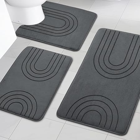 Amazon.com: chakme Memory Foam Grey Bathroom Rug Set, 3 Piece Ultra ...
