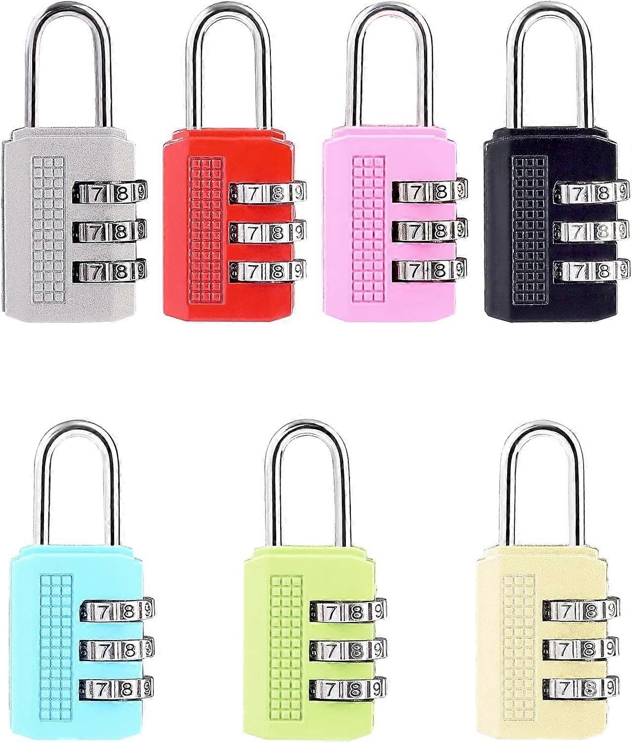Pack of 7 Rainbow Combination Locks Luggage Combination Lock Travel Padlock Code Locks Combination Lock for Lockers, Gate, Fence, Tool Box, Suitcase,