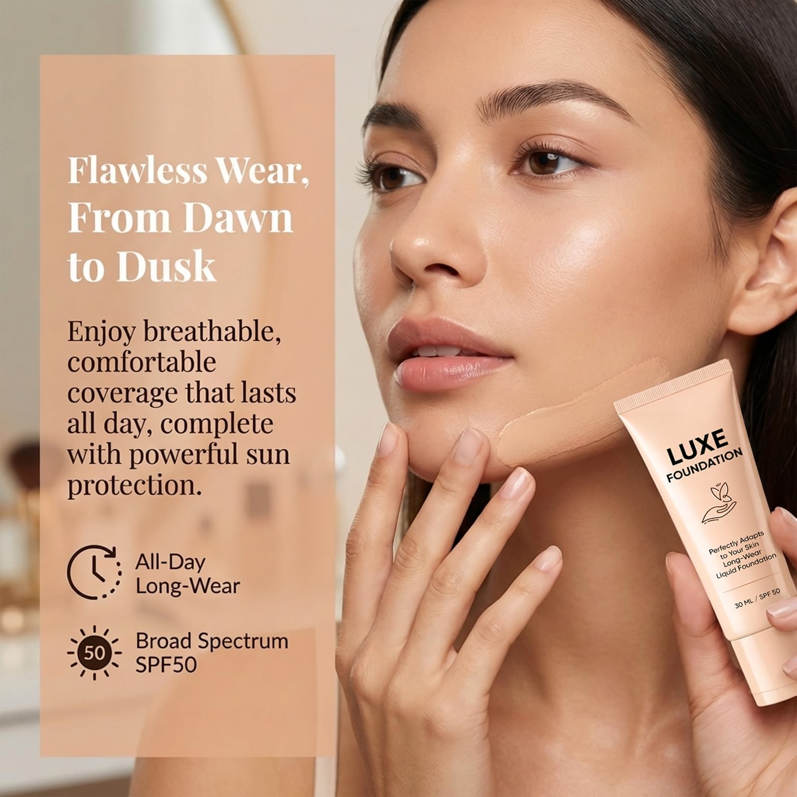 for Women, Smart Shade-Adapting Long-Wear Liquid Foundation, Hyaluronic Acid & Vitamin E, Creates Flawless Skin, Perfectly Blends with Your Complexion, SPF50, 30 ML — view 5