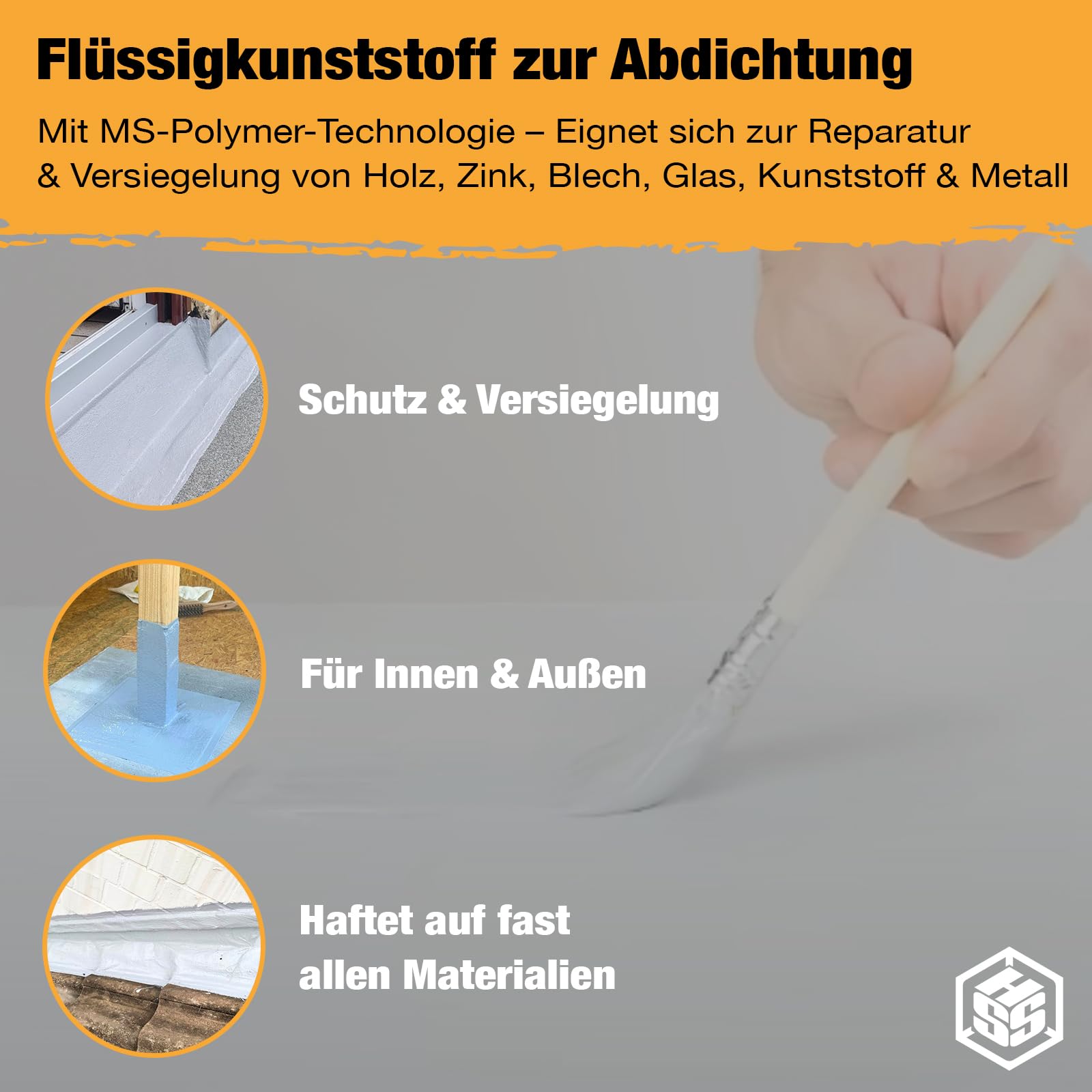 HSS Flüssigkunststoff 5Kg Grau - Abdichtung & Reparatur | Wasserabdichtung. Im Innen- und Außenbereich einsetzbar. MS-Technologie. Witterungsbeständig.