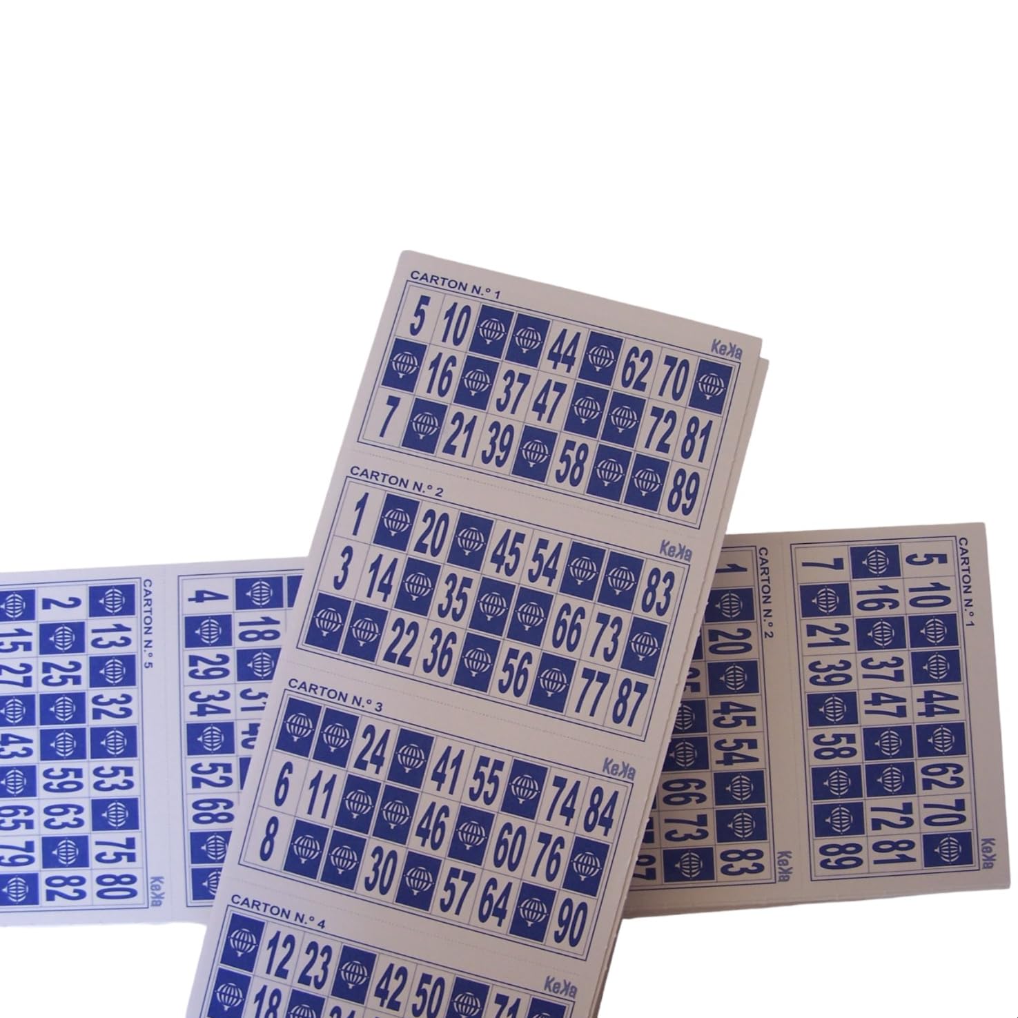 KEKA 3.600 Cartelle tombola Colore Blu, 6 series complete di 600 carte da Bingo, Confezione Risparmio numeri tombola, Cartoni Bingo