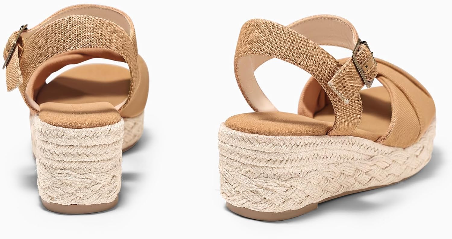 Coutgo Womens Platform Wedge Heels Sandals Espadrilles Open Toe Ankle Strap Twist Canvas Summer Beach Shoes image 5
